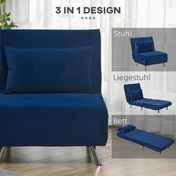 HOMCOM Sessel Schlafsessel, Relaxsessel mit Schlaffunktion, Liegesessel (Klappsessel, 1-St., Bettsessel), für Schlafzimmer, Wohnzimmer, Blau