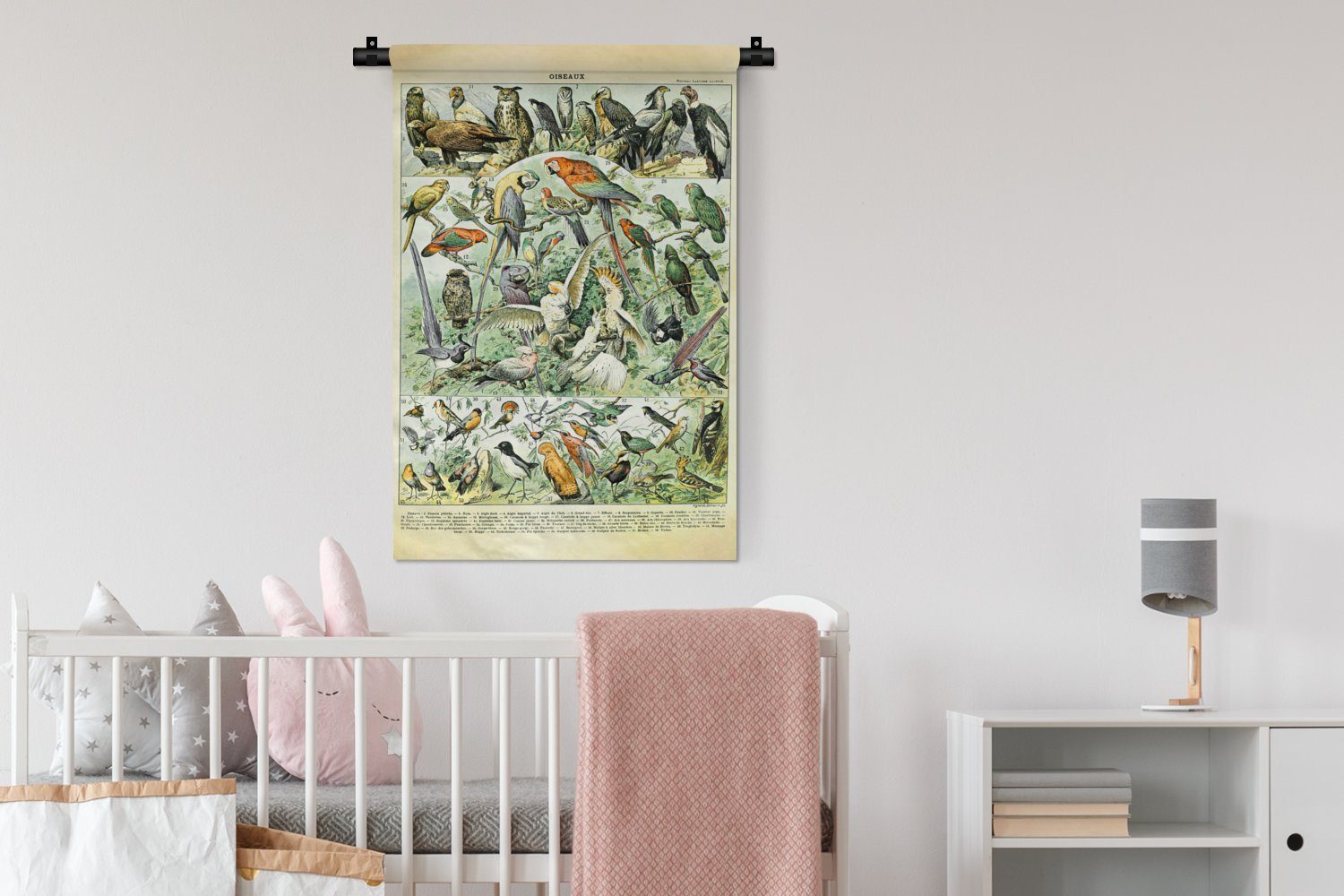 - - Millot Vögel Vintage Adolphe Wanddekoobjekt Schlafzimmer, Kleid, für Tiere MuchoWow Wandbehang, Wohnzimmer, Wanddeko - Kinderzimmer - Design,