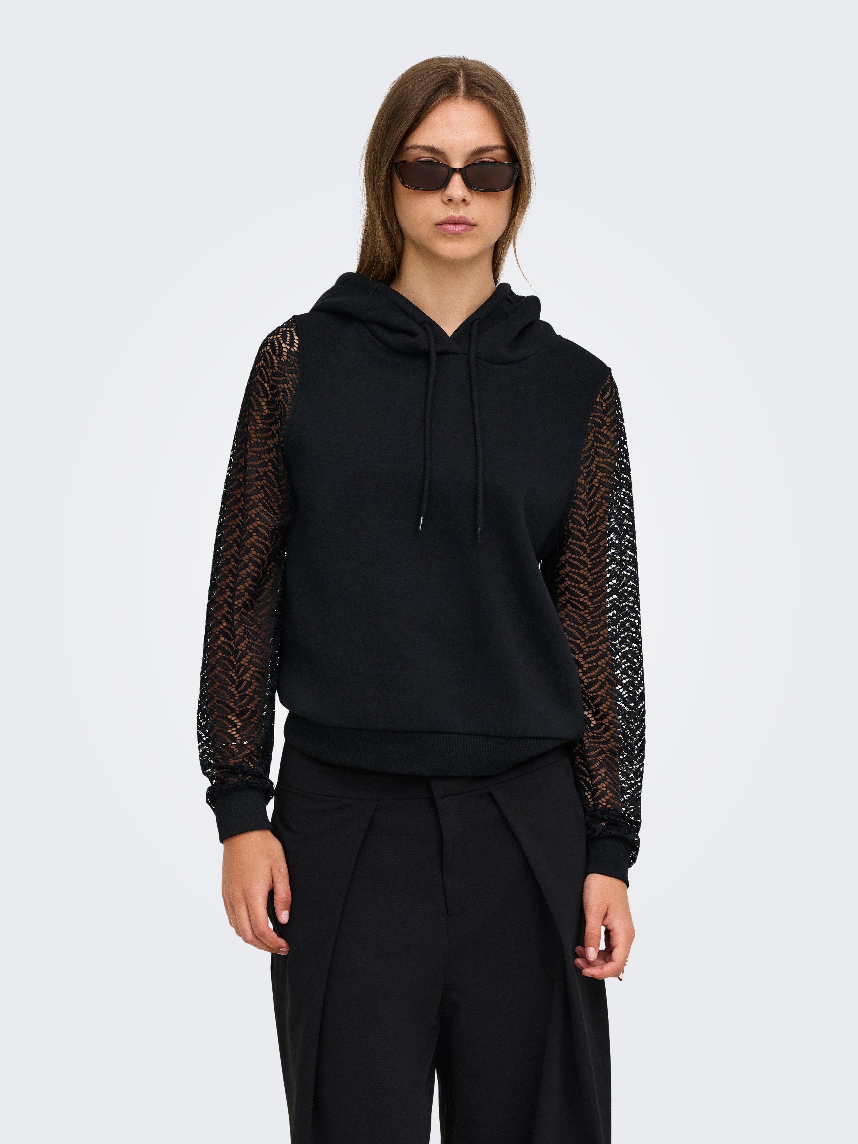 ONLY Kapuzensweatshirt ONLKELLY L/S LACE HOODIE CS JRS Baumwollmischung, regular fit