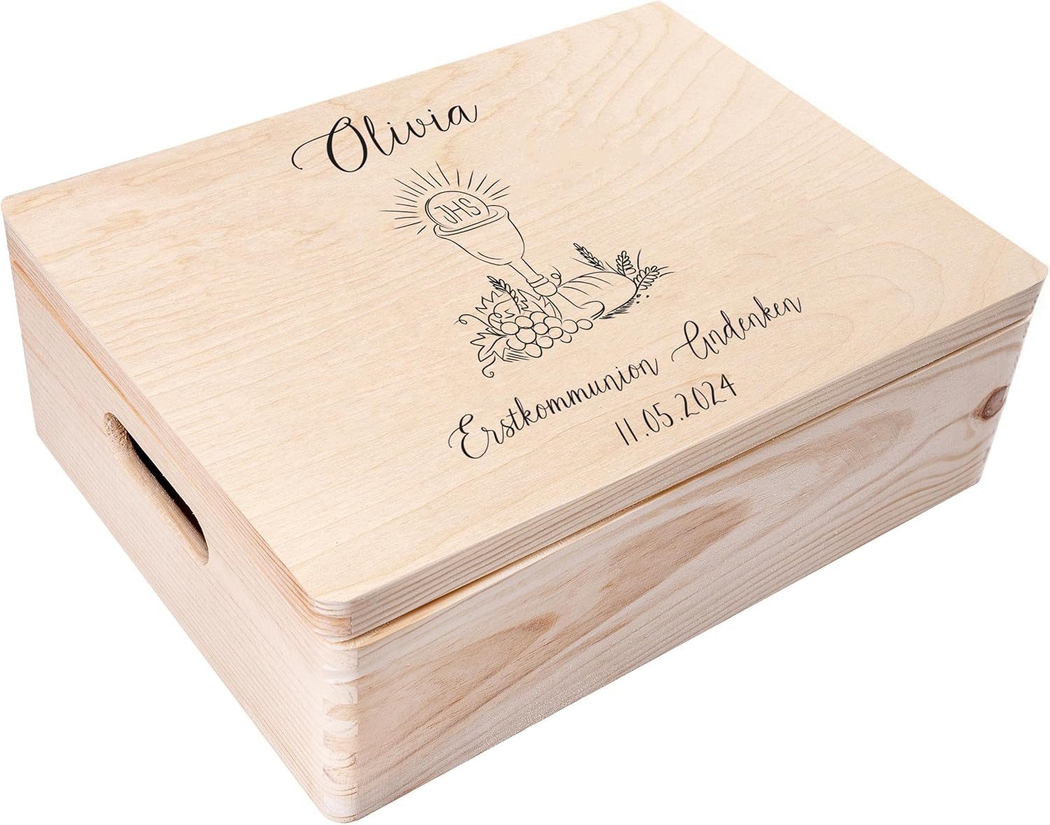 Creative Deco Holzkiste Kommunion Geschenke für Mädchen Jungen, Natur 40 x 30 x 14 cm