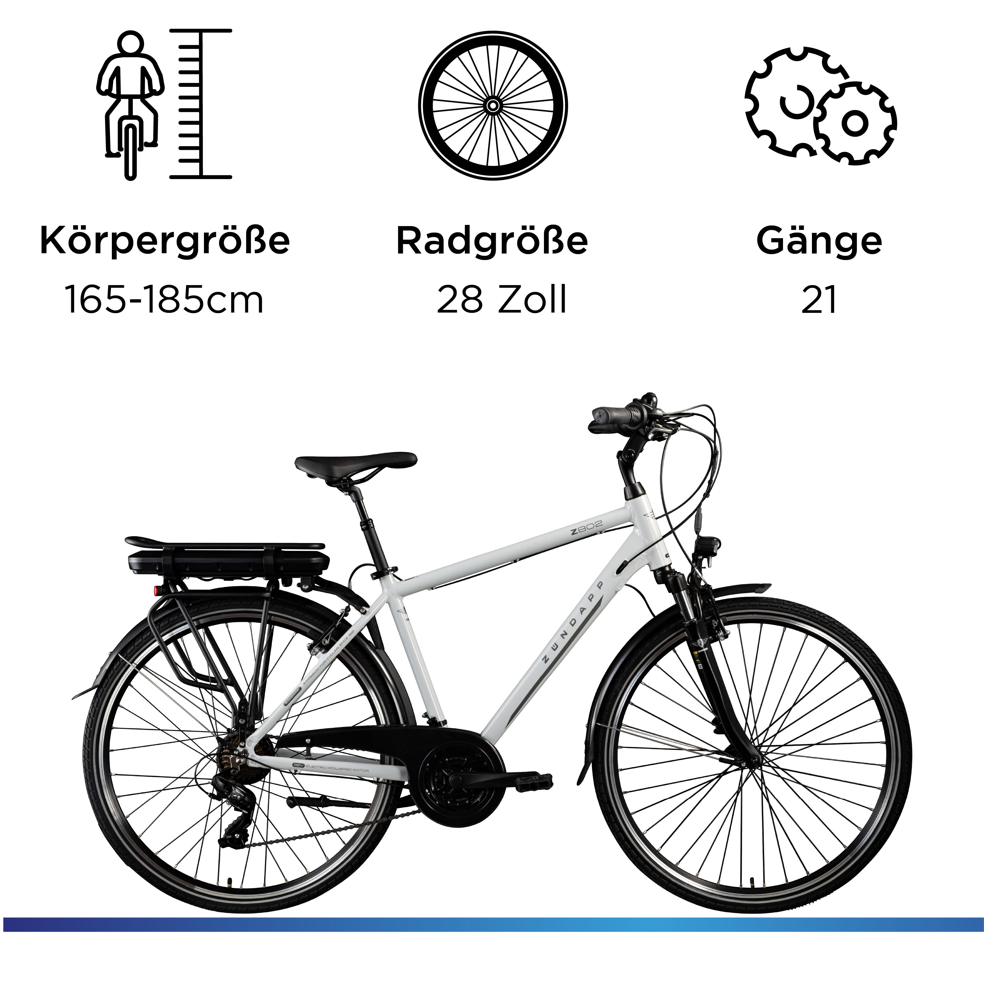 Zündapp E-Bike Trekkingrad Z802 Herren, 21 Gang Shimano Tourney Schaltwerk, Kettenschaltung, Heckmotor, 536 Wh, Pedelec, Elektrofahrrad für Damen u. Herren – Bild 3 von 5