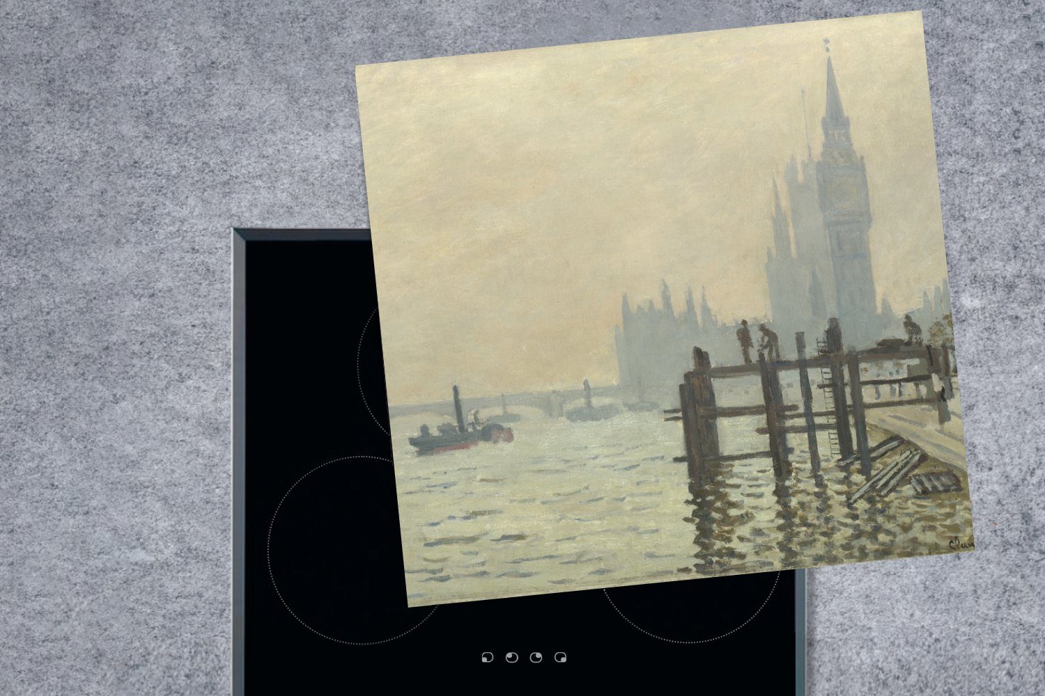 Claude von MuchoWow tlg), für Westminster Monet, Ceranfeldabdeckung, bei Die - Gemälde 78x78 cm, (1 Herdblende-/Abdeckplatte Arbeitsplatte küche Themse Vinyl,