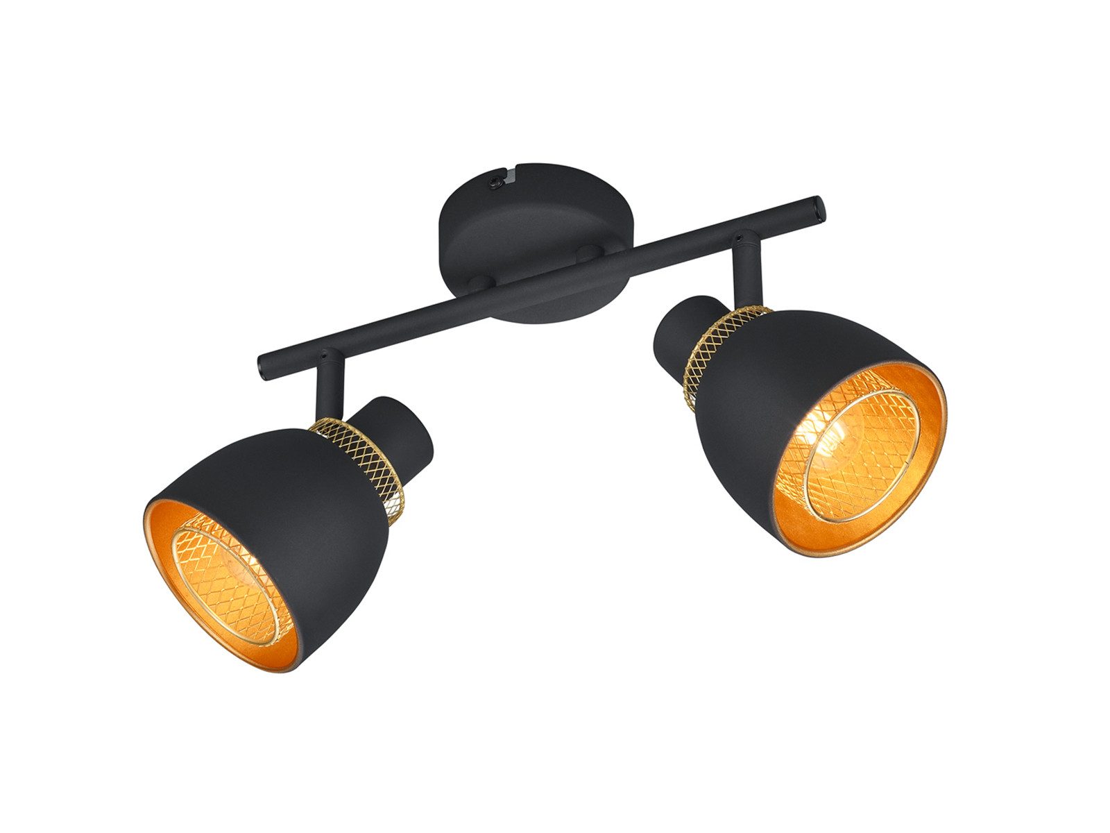 Reality Leuchten LED Deckenstrahler, Dimmfunktion, LED wechselbar, Warmweiß, Industrial Deckenlampe Lampenschirm Metall Schwarz Gitter Gold B: 28cm