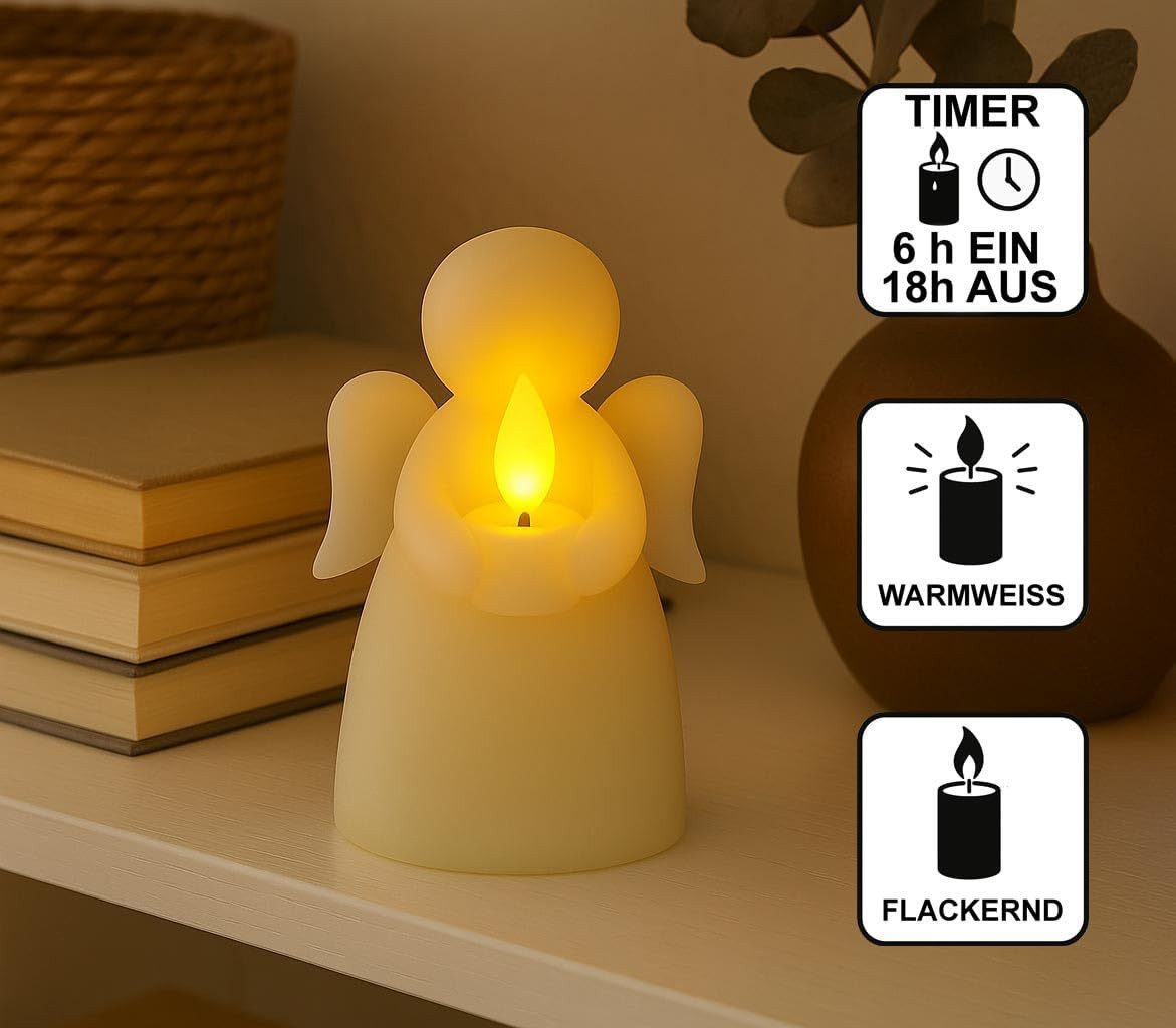 mucHome LED-Kerze LED Kerze Echtwachs flackerndem Licht Timer Engel oder Tannenbaum