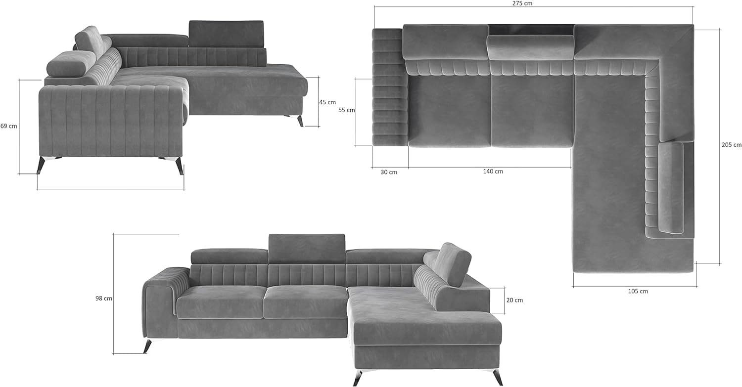 MOEBLO Ecksofa OLIVIER, mit Bettfunktion, mit Bettkasten, Schlafsofa mit Sofagarnitur Schlaffunktion für Wohnlandschaft und Couch Schlaffunktion Wohnzimmer, L-Form