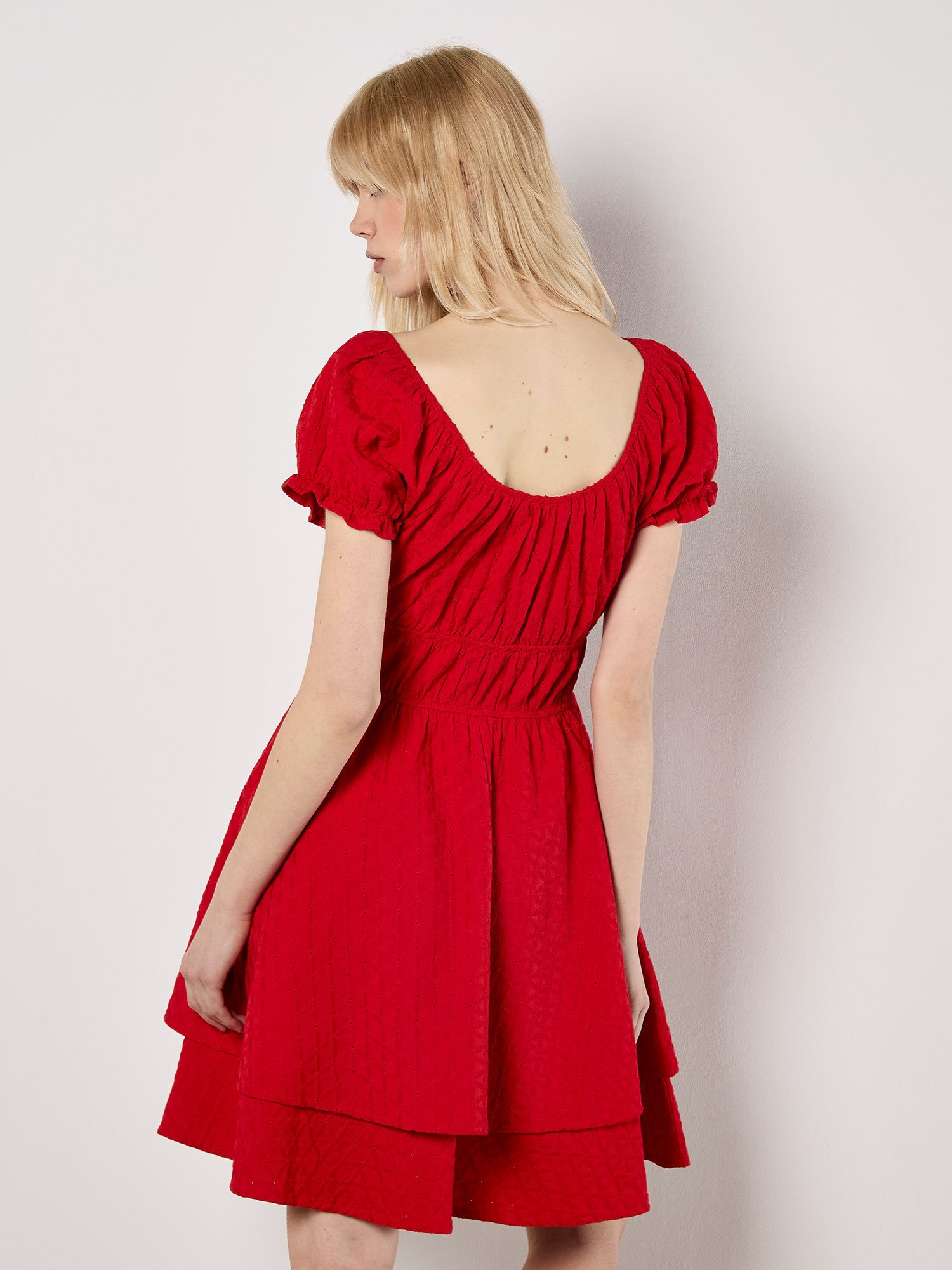 Apricot Minikleid Sommerkleid mit Ösenstickerei günstig online kaufen