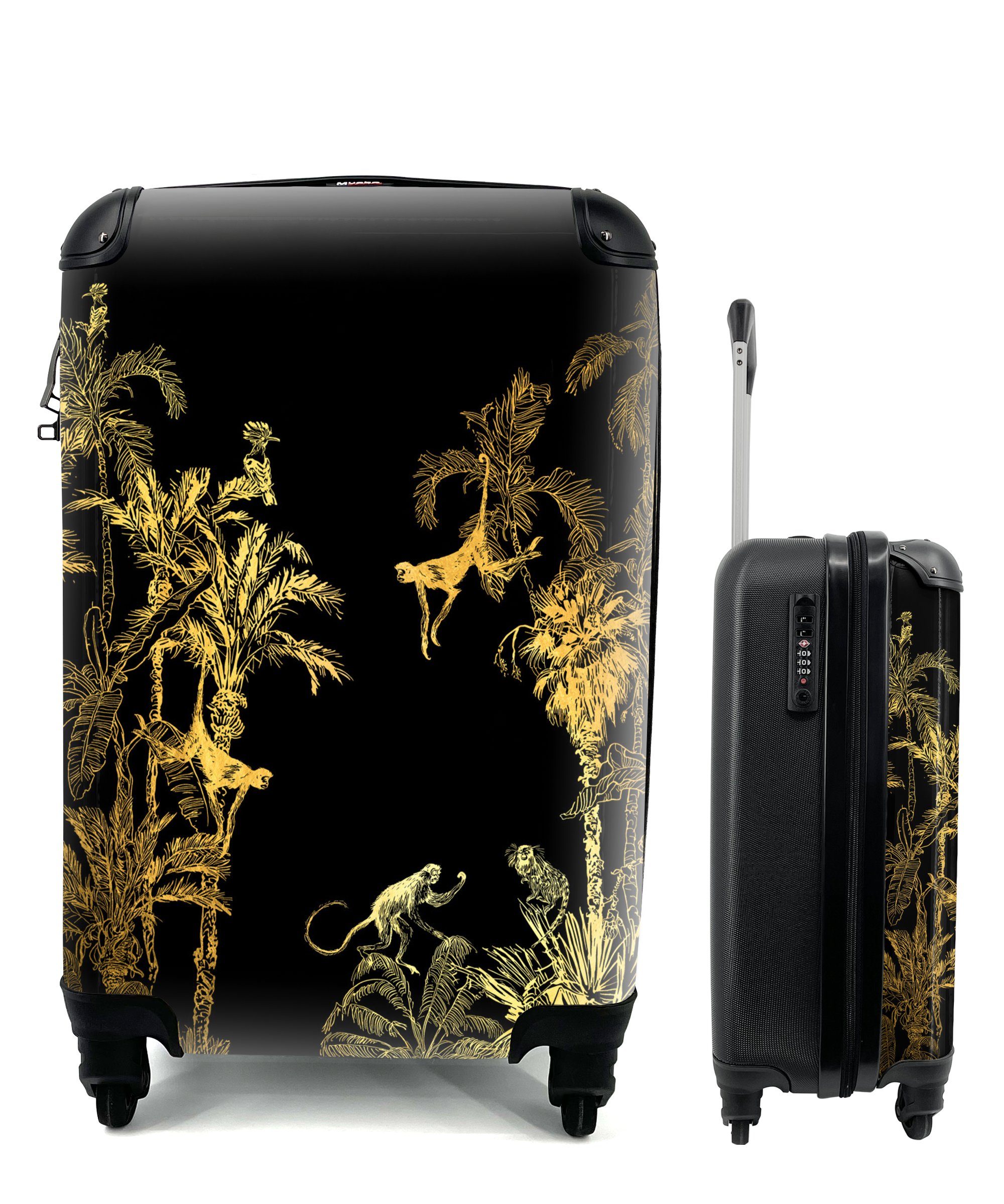 MuchoWow Handgepäckkoffer Dschungel - Reisekoffer mit Affe Reisetasche - 4 für rollen, Trolley, Rollen, Gold, Handgepäck Ferien