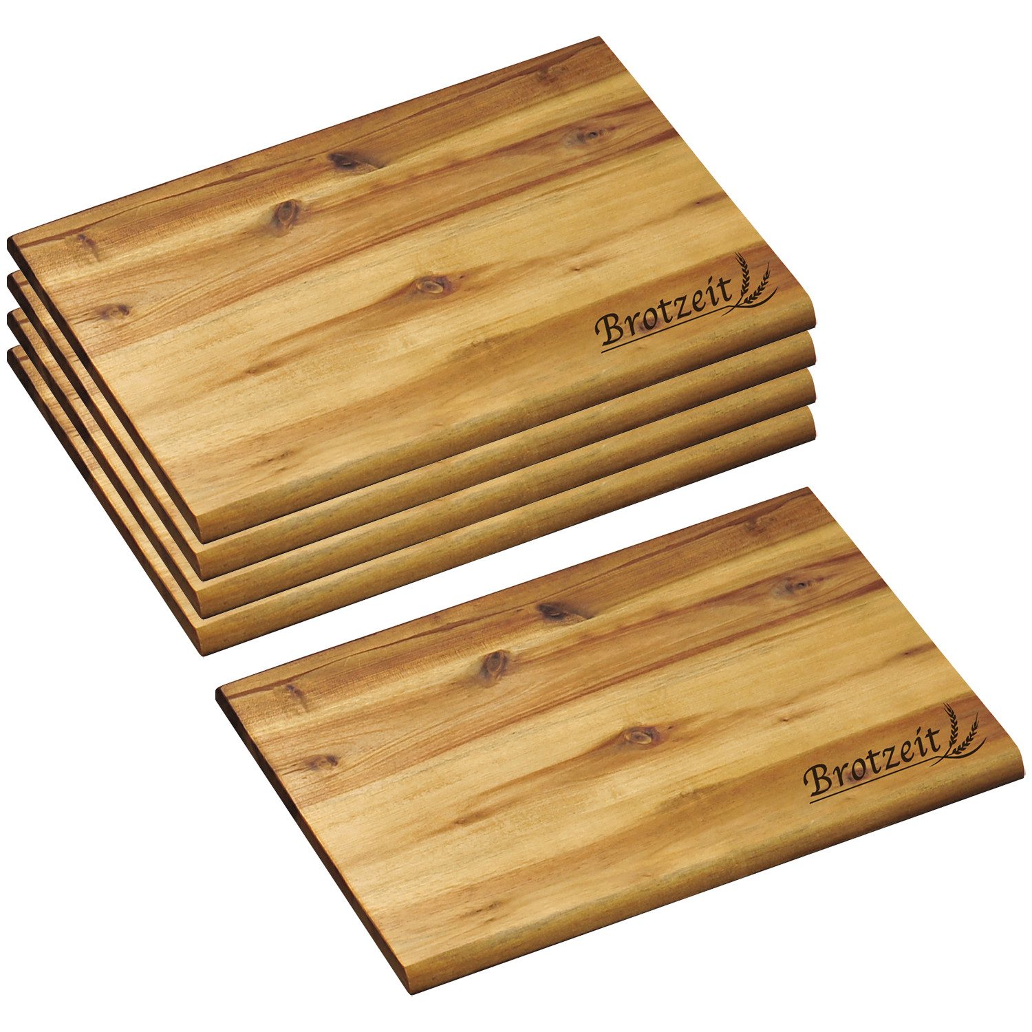 Kesper Frühstücksbrett 5 Stück Schneidebrett "Brotzeit", Akazienholz - 32 x 21cm, Holz, (5-St), mit komfortablen Griffloch