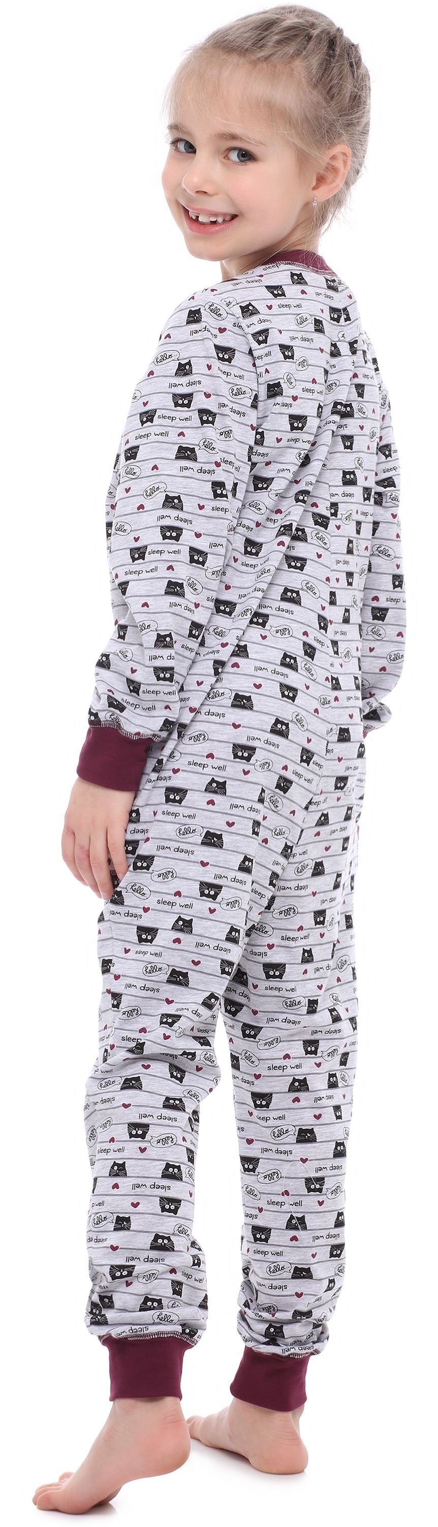 Mädchen Katzen Melange Style Jumpsuit Wein Schlafanzug MS10-186 Schlafanzug Merry