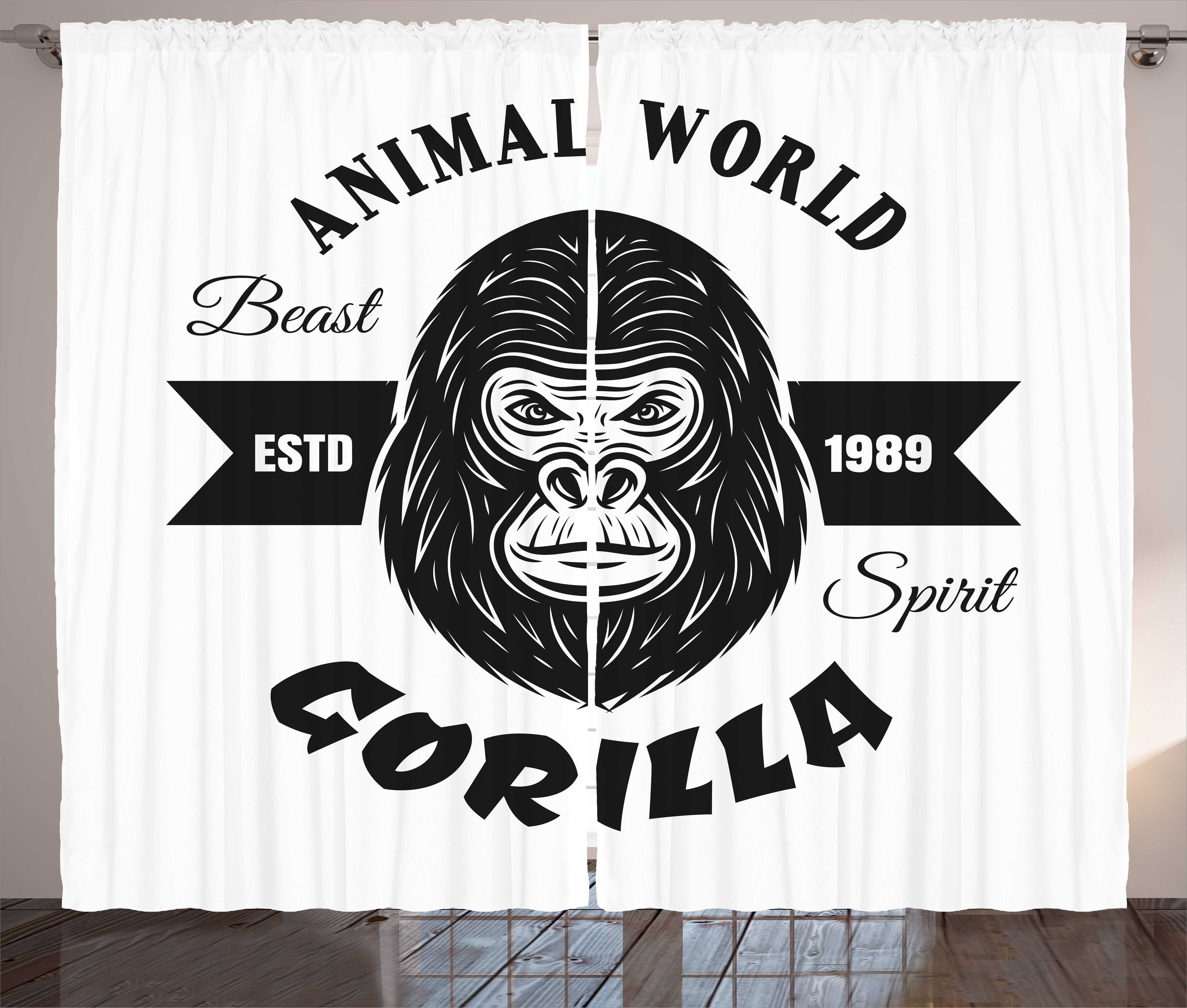 Kräuselband Schlaufen Haken, Gorilla Animal World Vorhang Schlafzimmer Gardine Kalli und Abakuhaus, mit