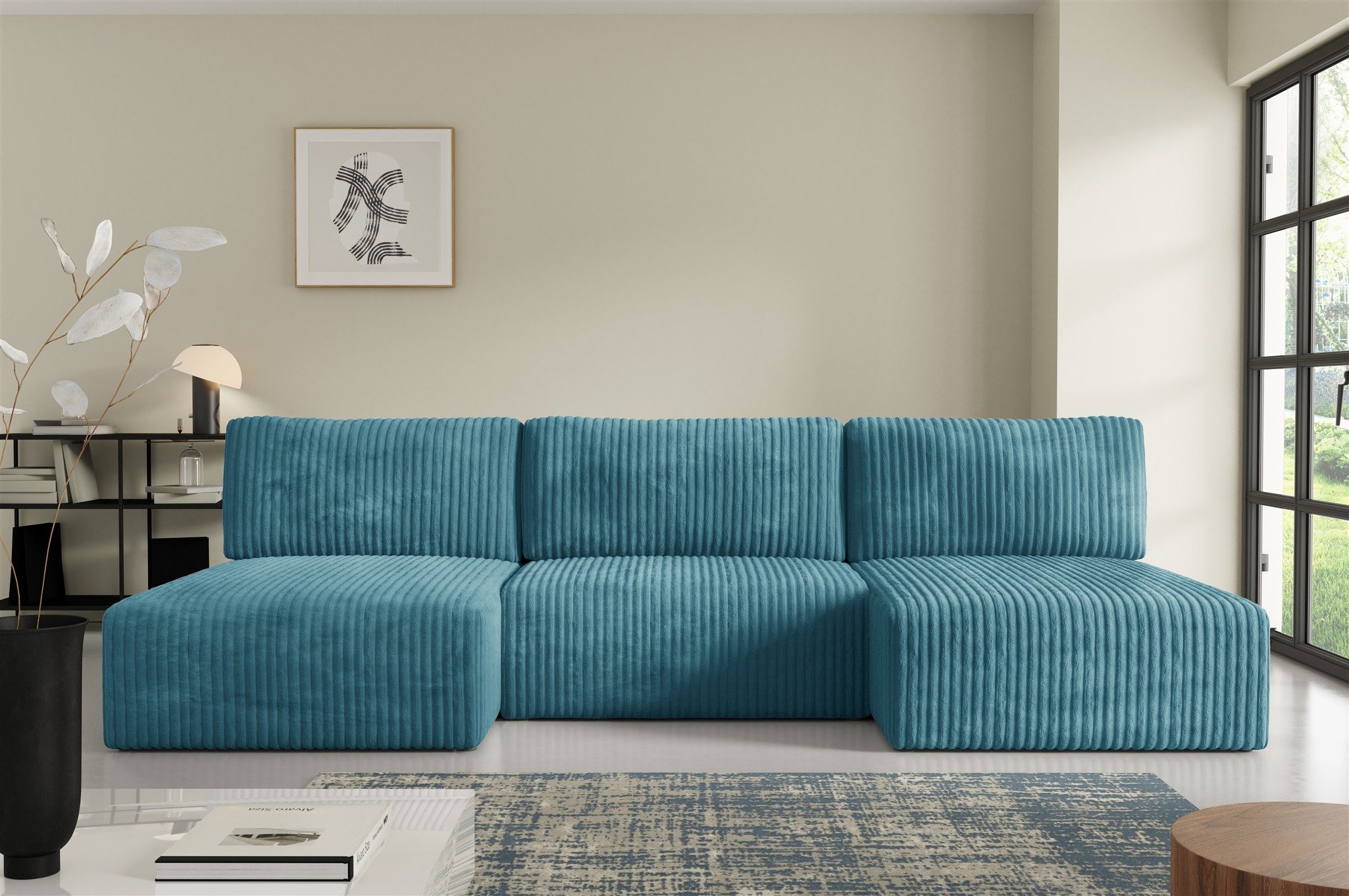 Fun Möbel Wohnlandschaft Sofa FUN ALEGRIA mit Schlaffunktion in Velourstoff Tilia, Rundumbezug, mit Bettkasten