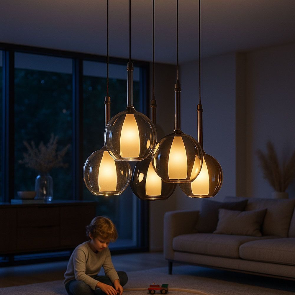 s.luce Pendelleuchte Belluna Galerieleuchte 5-flammig Ø 60cm Baldachin Mehrfarbig