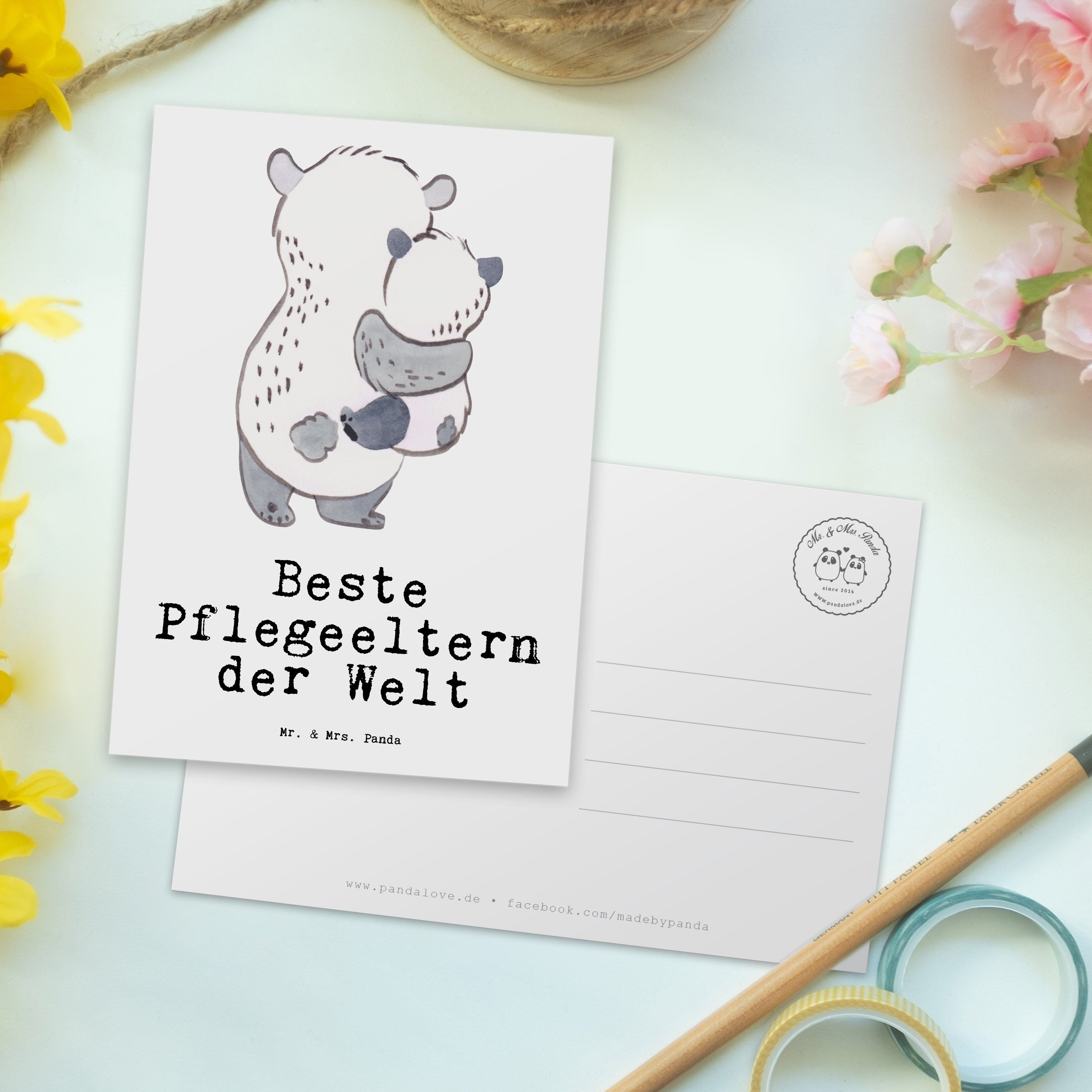 Geburtstagskarte Mr. - Panda Mrs. Geschenk, der Postkarte Beste - Pflegeeltern Weiß & Panda Welt