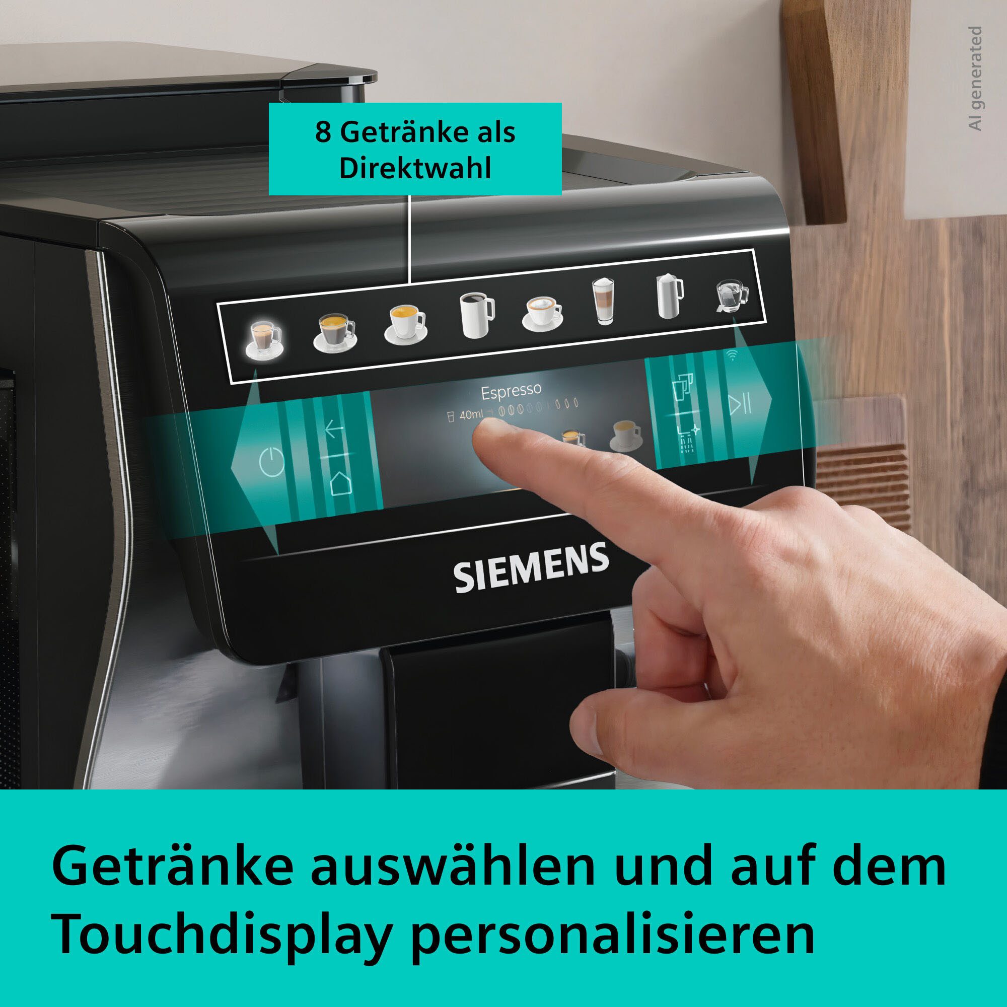 SIEMENS Kaffeevollautomat EQ600 TP605EM3, 8 Getränke, XL-Getränke, bis zu 480ml, Kannenfunktion, bis zu 10 Favoriten, Doppeltassenfunktion, Keramikmahlwerk, Ede – Bild 3 von 5