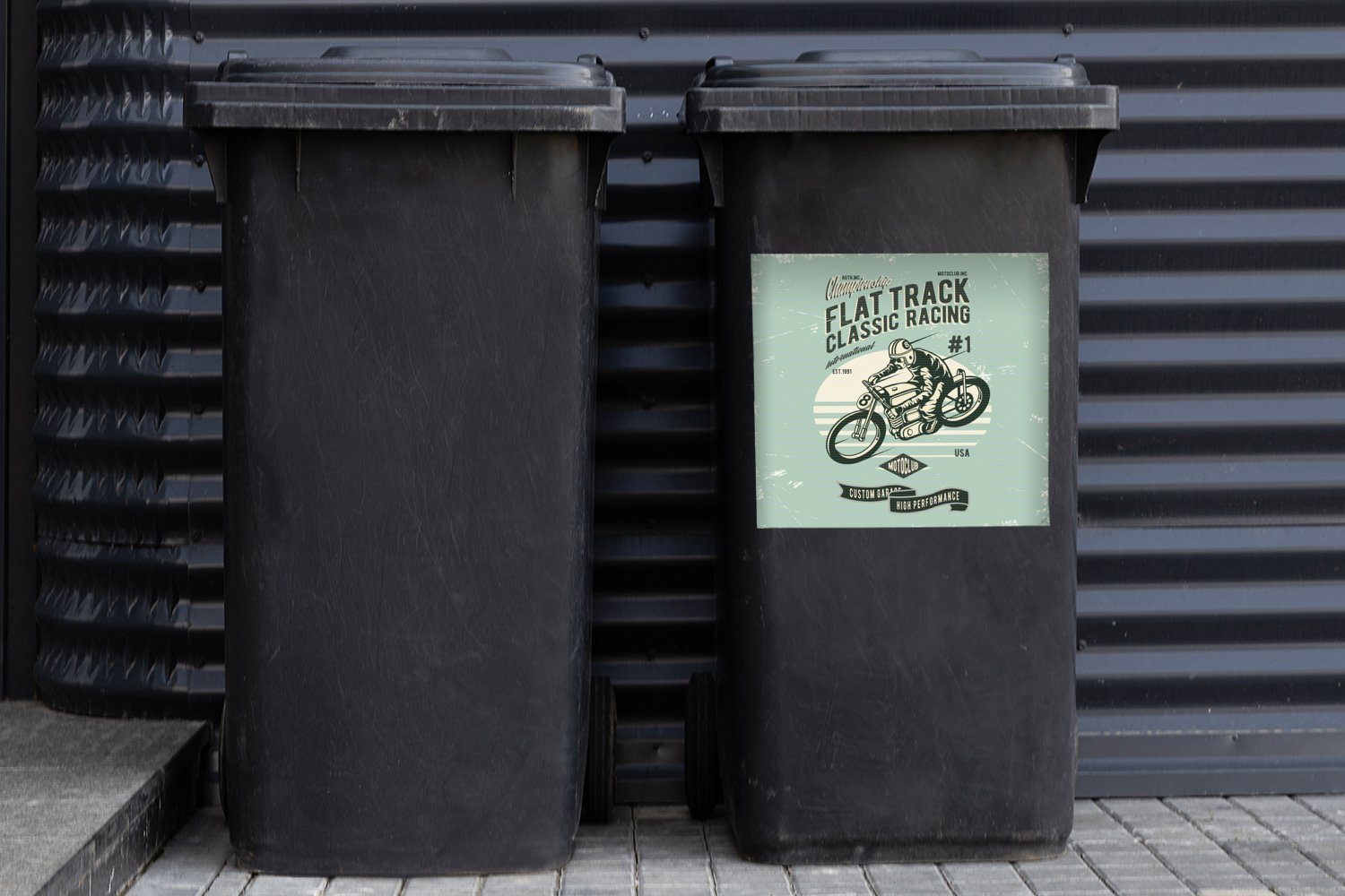 Abfalbehälter Mülleimer-aufkleber, Container, - Motorrad St), Sticker, Retro - MuchoWow Rennen Mülltonne, Wandsticker (1
