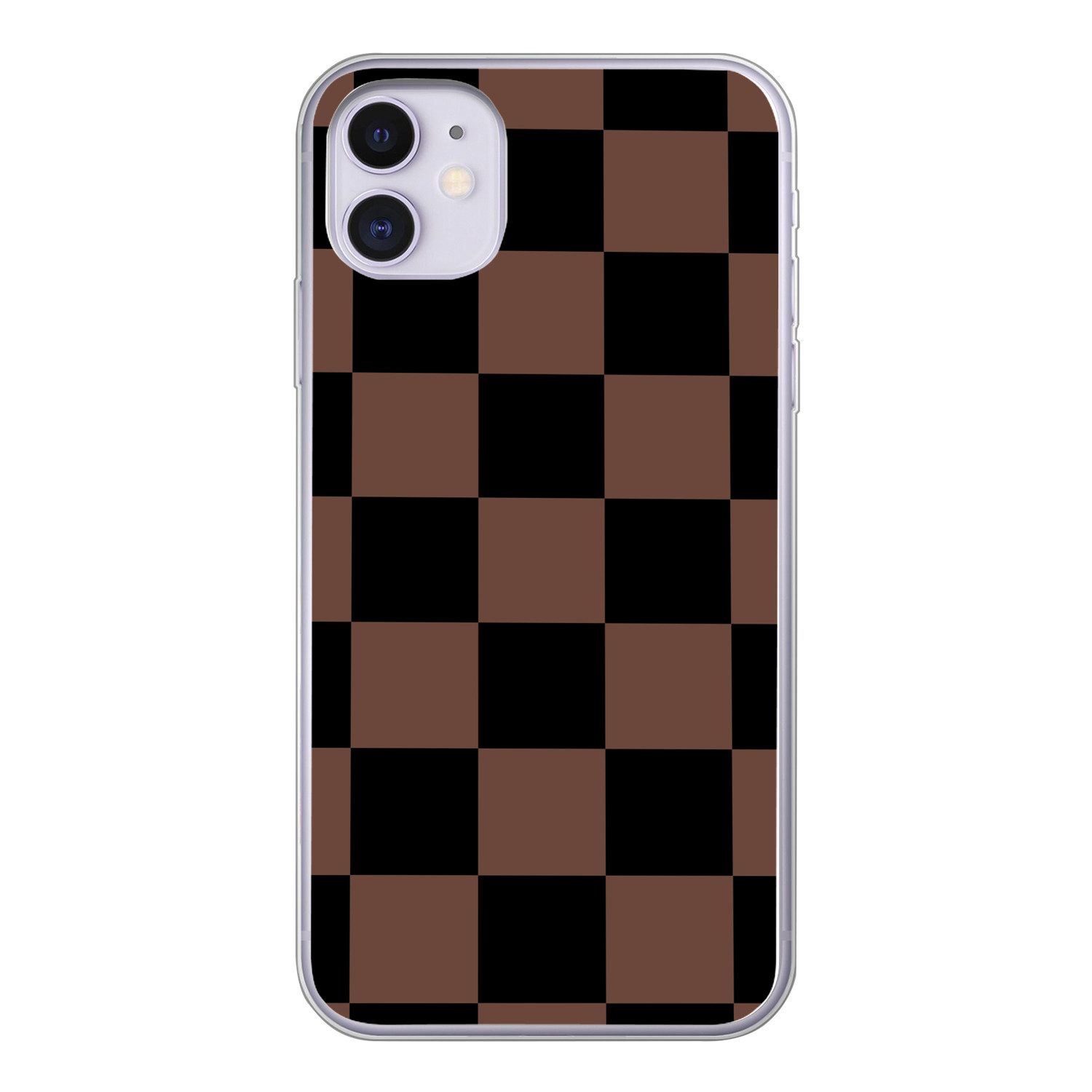 MuchoWow Handyhülle für Apple iPhone 11 Schachbrettmuster - Braun - Schwarz - Blöcke, Smartphone-Bumper, Print, Handy Schutzhülle Dünn