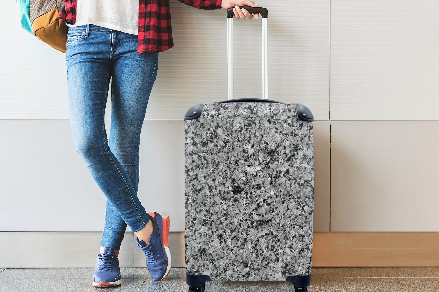 Granit Schwarz Kristalle Trolley, Handgepäckkoffer Handgepäck mit Reisekoffer für 4 Ferien, - MuchoWow Grau, rollen, Reisetasche - - Rollen,