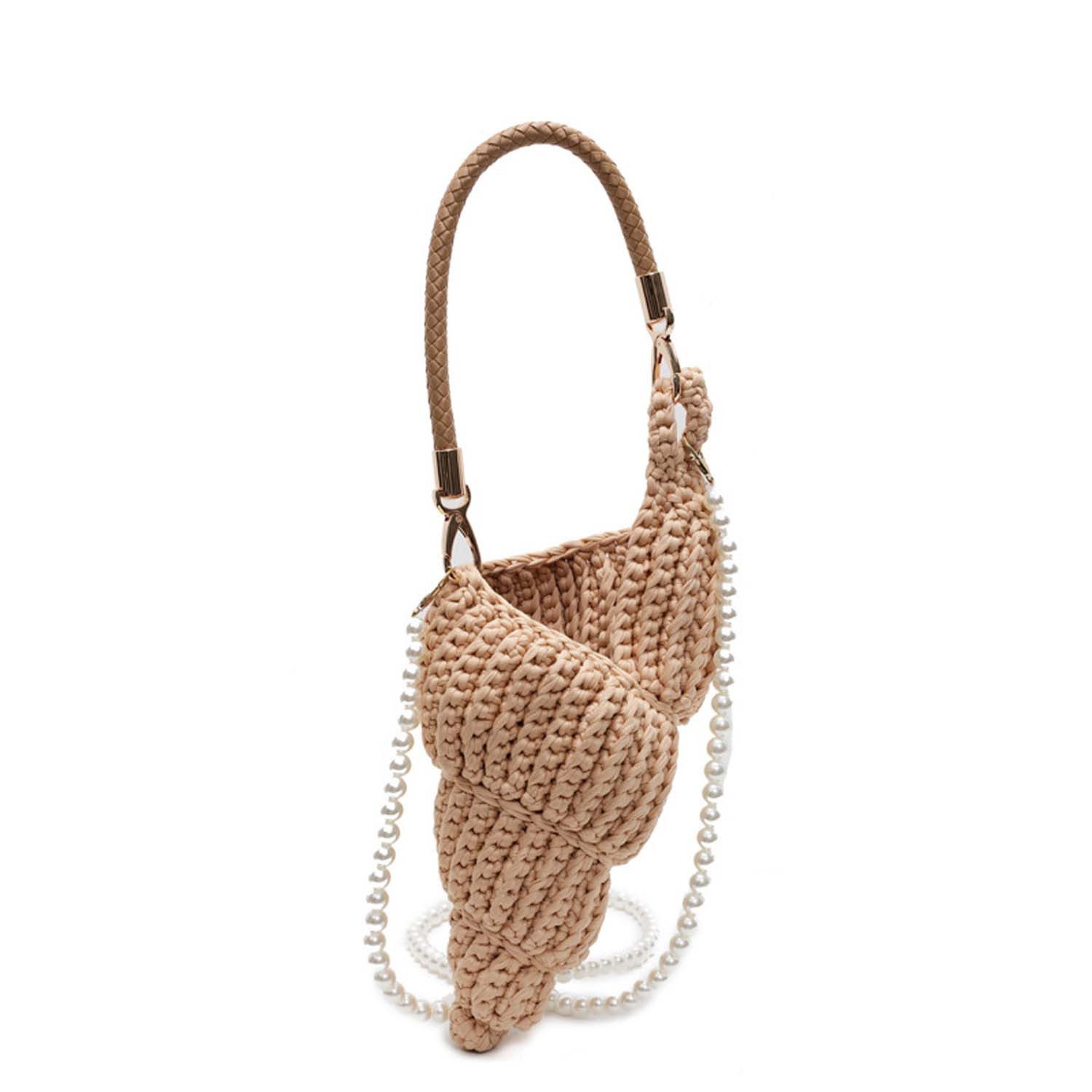 Oemmn Handtasche Handgewebte Muschel-Hobo-Tasche für Damen, gehäkelt, Sommer