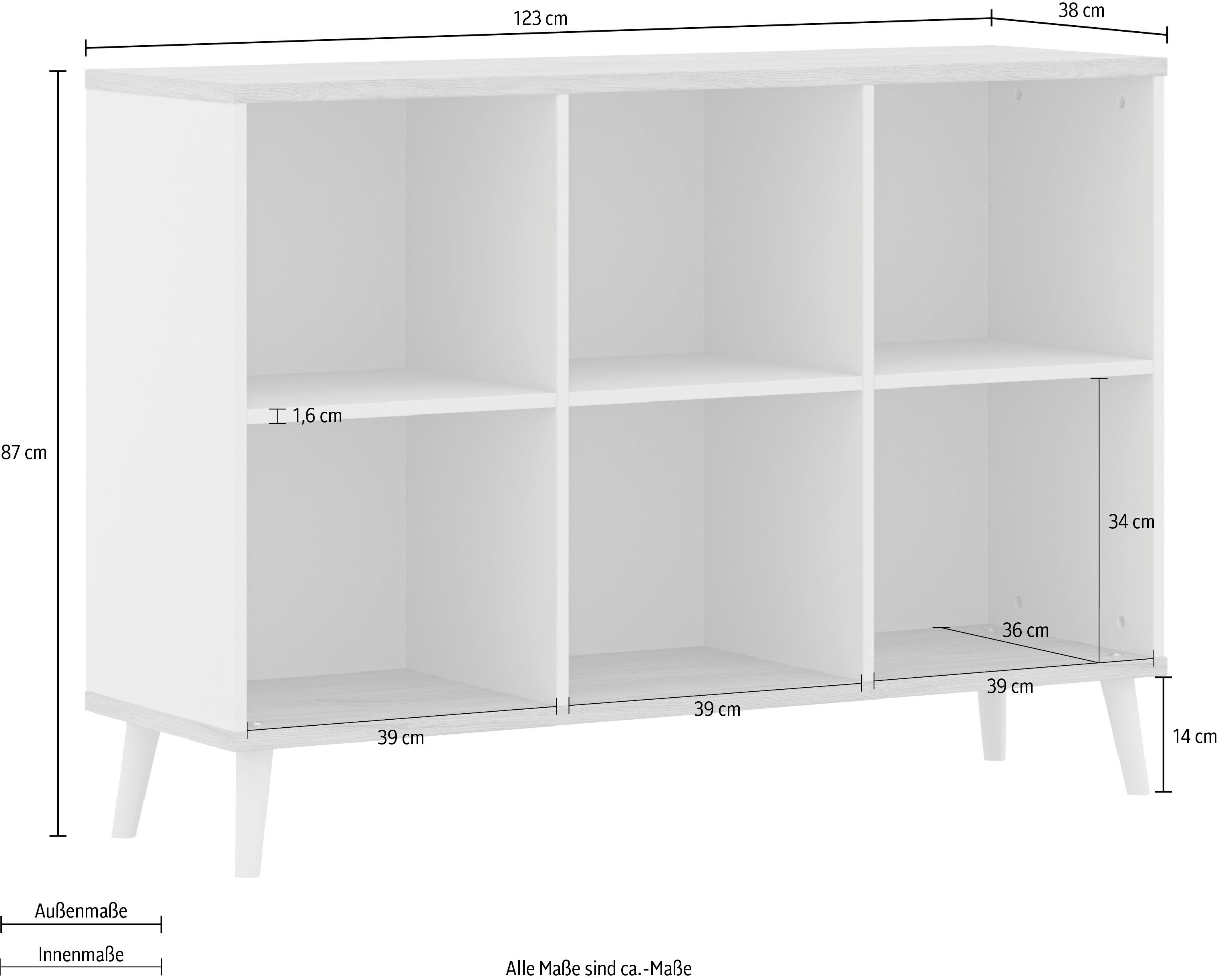 YUNY by PAIDI Sideboard HAZEL in Beige, 6 offene Fächer (B/H/T ca. 123/87/38 cm), modernes & stabiles Regal aus Holz, offenes Standregal – Bild 4 von 4
