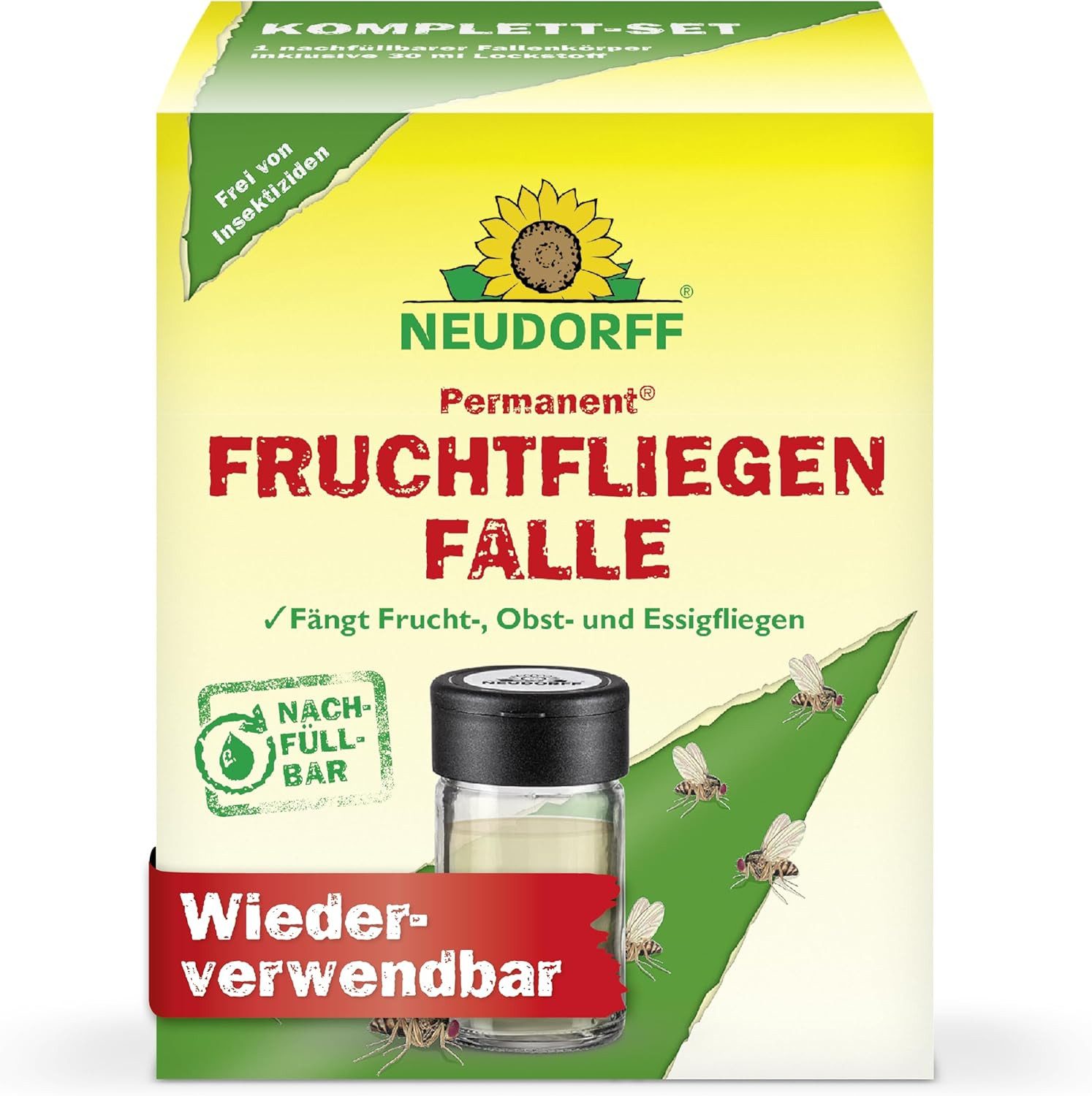Neudorff Insektenfalle Neudorff Permanent FruchtfliegenFalle 1 Set, Nachfüllbare Fruchtfliegenfalle mit Köderlösung