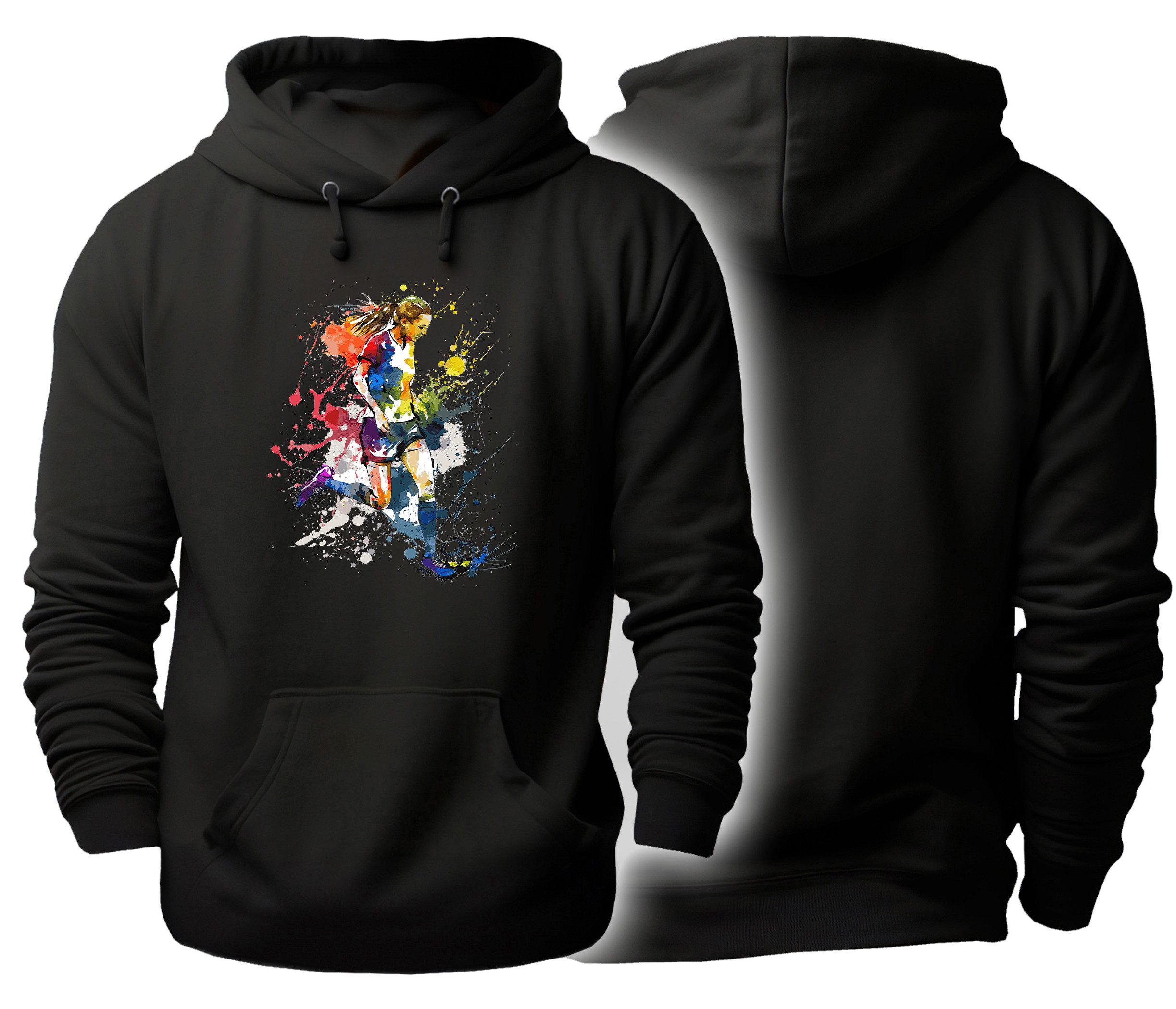 MyDesign24 Hoodie Fussball Kapuzen Pulli - Fussballerin in Ölfarbenoptik Herren und Damen Kapuzensweater i473