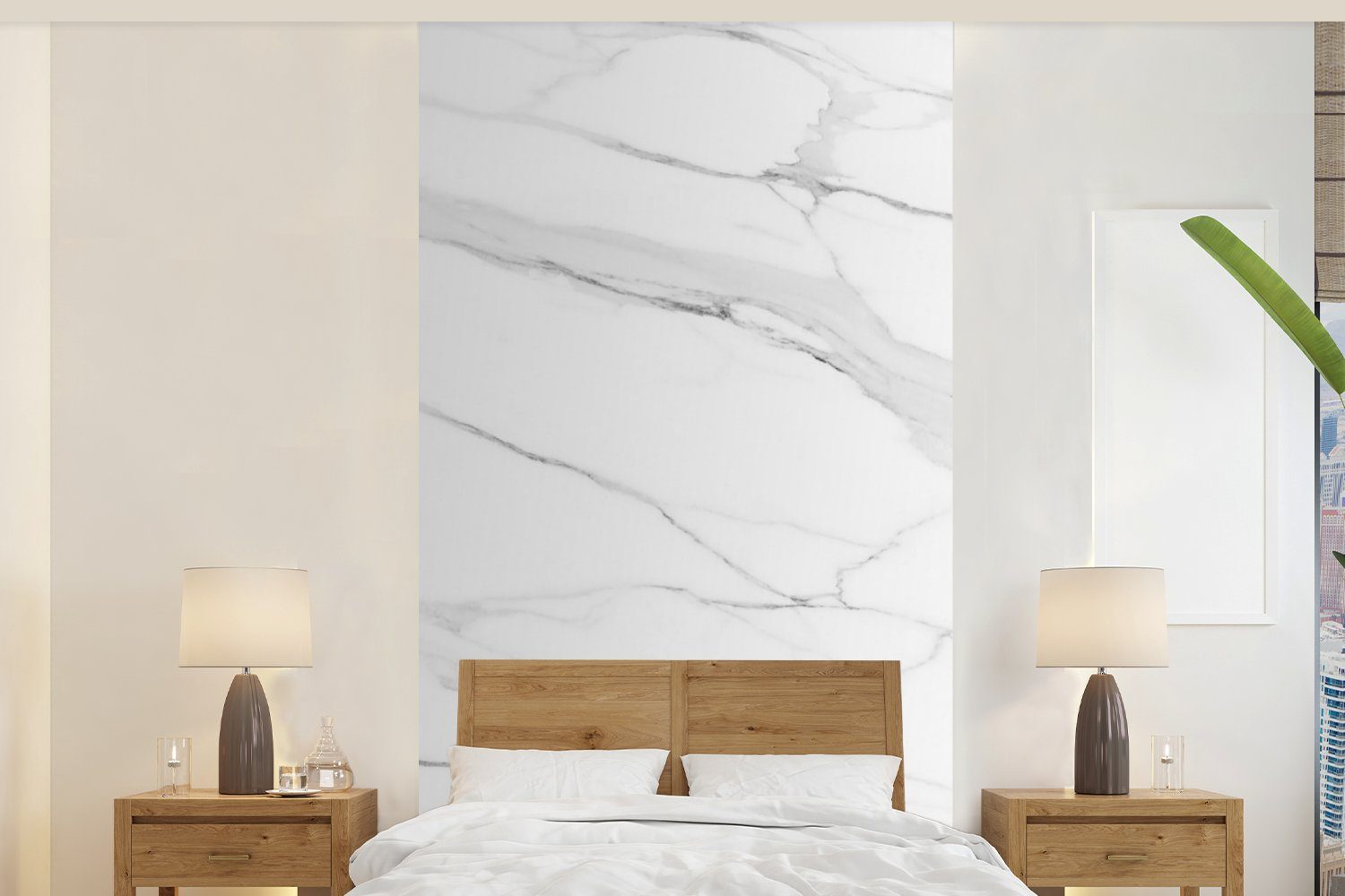MuchoWow Fototapete Marmoroptik, bedruckt, Weiß Muster Schlafzimmer (2 Vliestapete Marmor - - Luxus Matt, - Wohnzimmer - Küche, für St), Fototapete - Linie