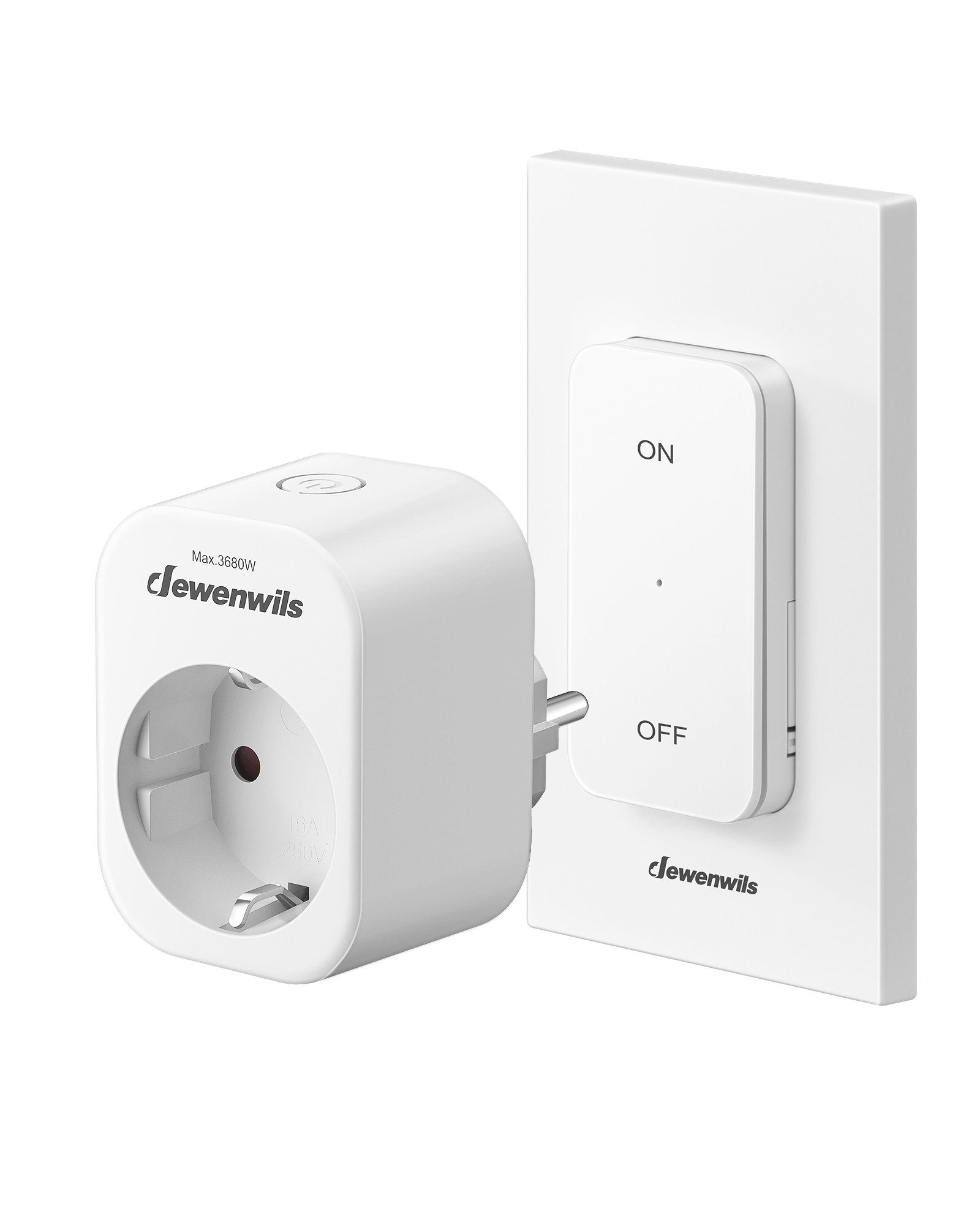 DEWENWILS Funksteckdose mit Fernbedienung, max. 3680 W, 1-St., Funk-Wandschalter, Lichtschalter für Feiertagsdeko, 30m Reichweite