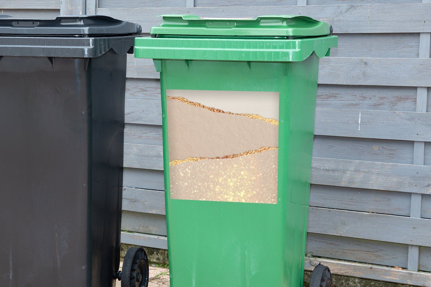 MuchoWow St), Gold Abfalbehälter Luxus - Wandsticker Rosa Mülleimer-aufkleber, Sticker, Glitzer - Container, - Mülltonne, (1