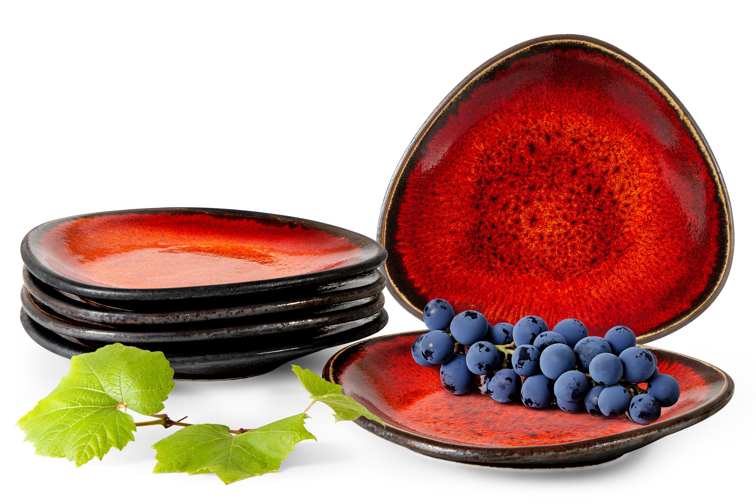 KONSIMO® Teller-Set PRIMA Tafelservice, 6x Frühstücksteller, Premiumqualität aus EU (6-tlg), 6 Personen, Keramik, luxuriöse Qualitätskeramik, jedes Stück ein Unikat, handgefertigt, rot