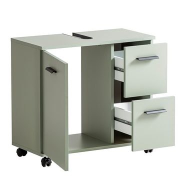 Lomadox Waschbeckenunterschrank PROVIDENCE-80 in grün, 2 Türen, 2 Schubladen, rollbar