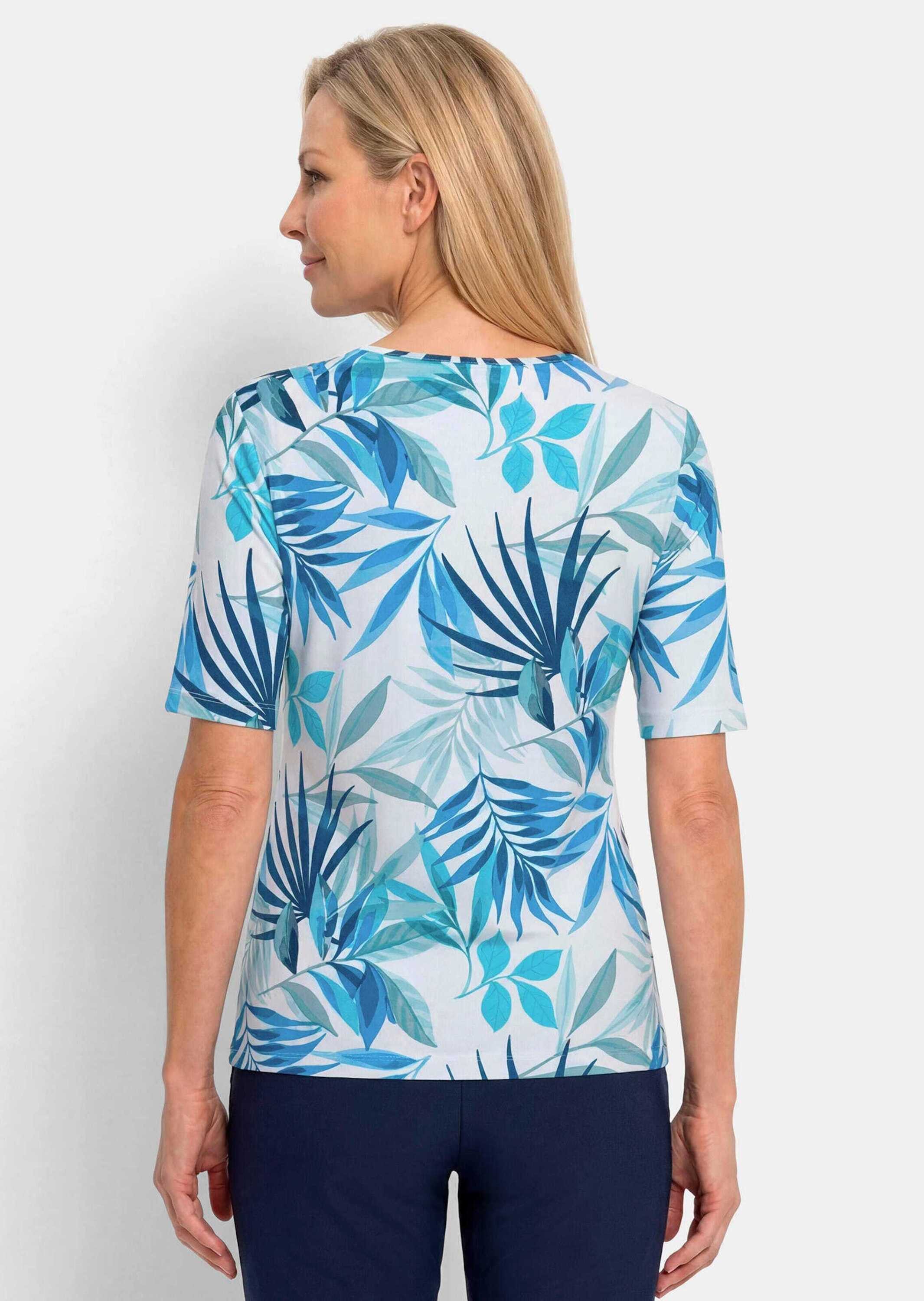 GOLDNER T-Shirt Viskoseshirt mit sommerlichem Blätterprint