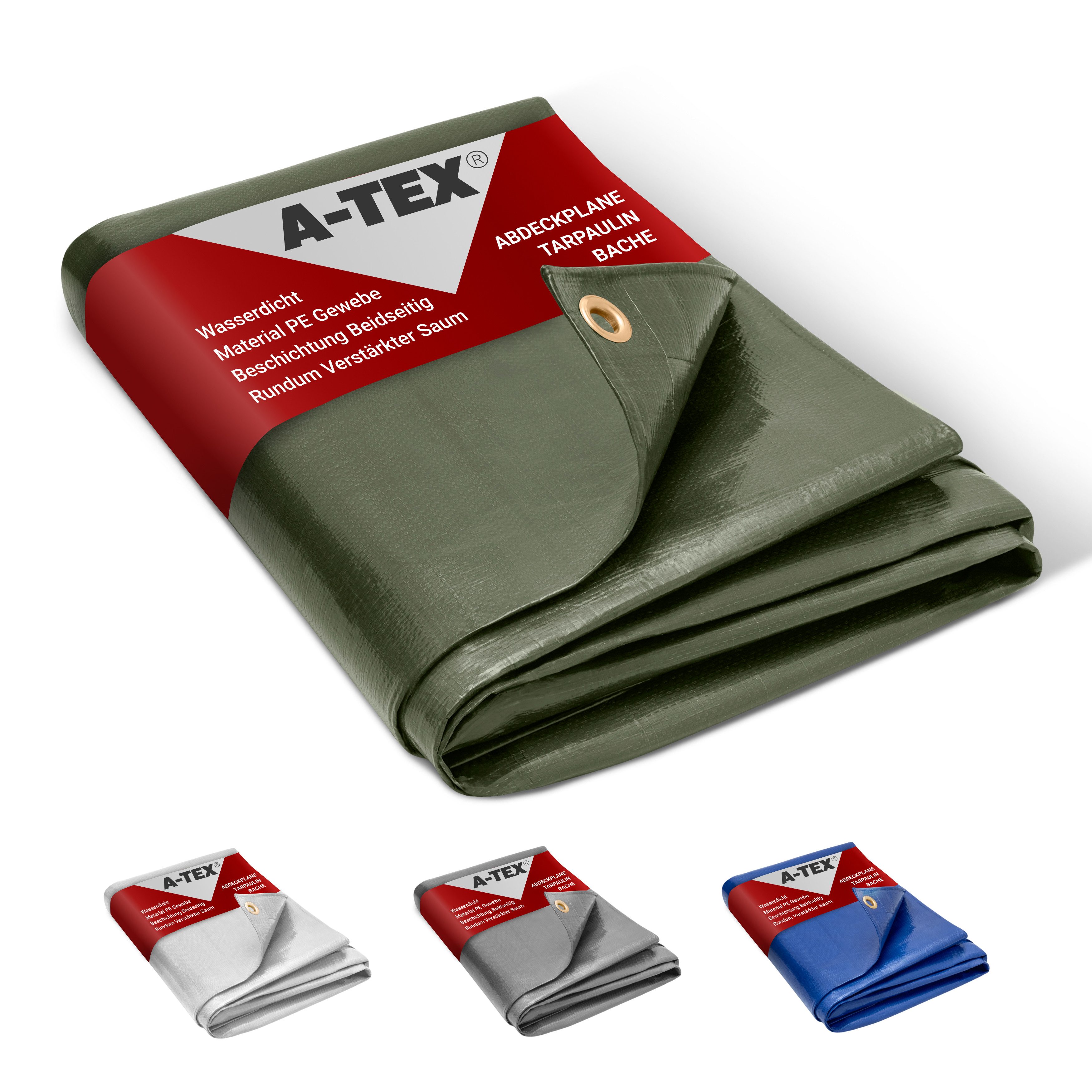 A-TEX® Schutzplane Abdeckplane Gewebeplane Plane mit Ösen 260 g/qm grün 2 x 3 m