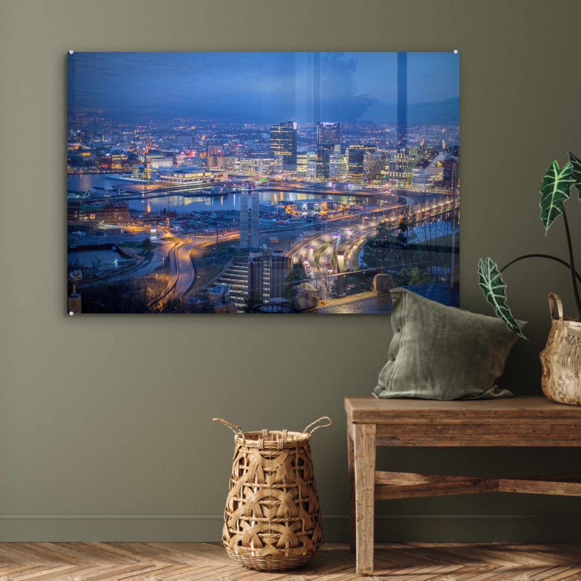 Nacht Oslo, St), & Wohnzimmer Skyline - Schlafzimmer Acrylglasbilder Acrylglasbild (1 - MuchoWow