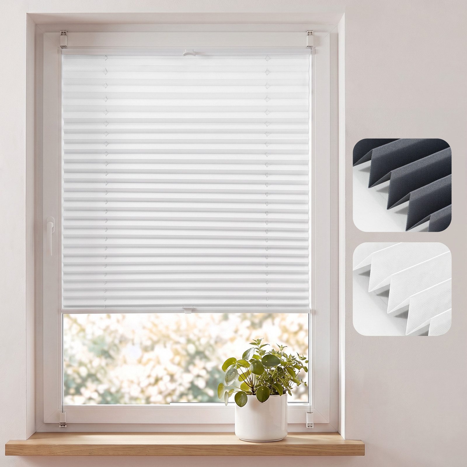 Sekey Plissee Plissee ohne Bohren – Extra einfache Montage, glattes dichtes Gewebe, blickdicht, Klemmfix Montage ohne Bohren / Montage ohne Bohren, Klemmfix, blickdicht, ohne Bohren, verspannt, Klemmfix, 45cm x 200cm Weiß