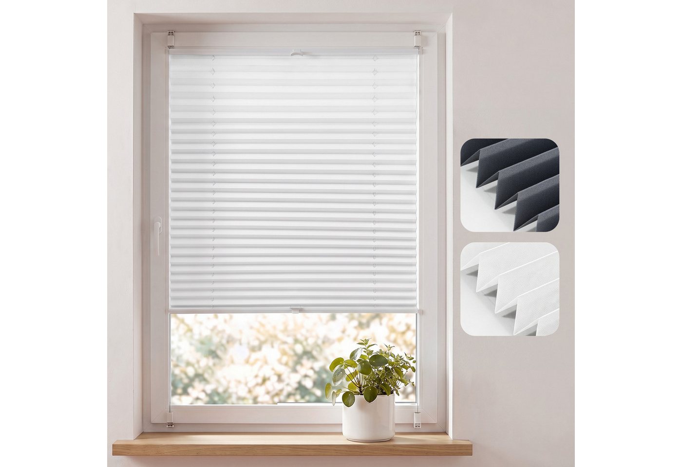 Sekey Plissee Plissee ohne Bohren – Extra einfache Montage, glattes dichtes Gewebe, blickdicht, Klemmfix Montage ohne Bohren / Montage ohne Bohren, Klemmfix, blickdicht, ohne Bohren, verspannt, Klemmfix, 30cm x 100cm Weiß