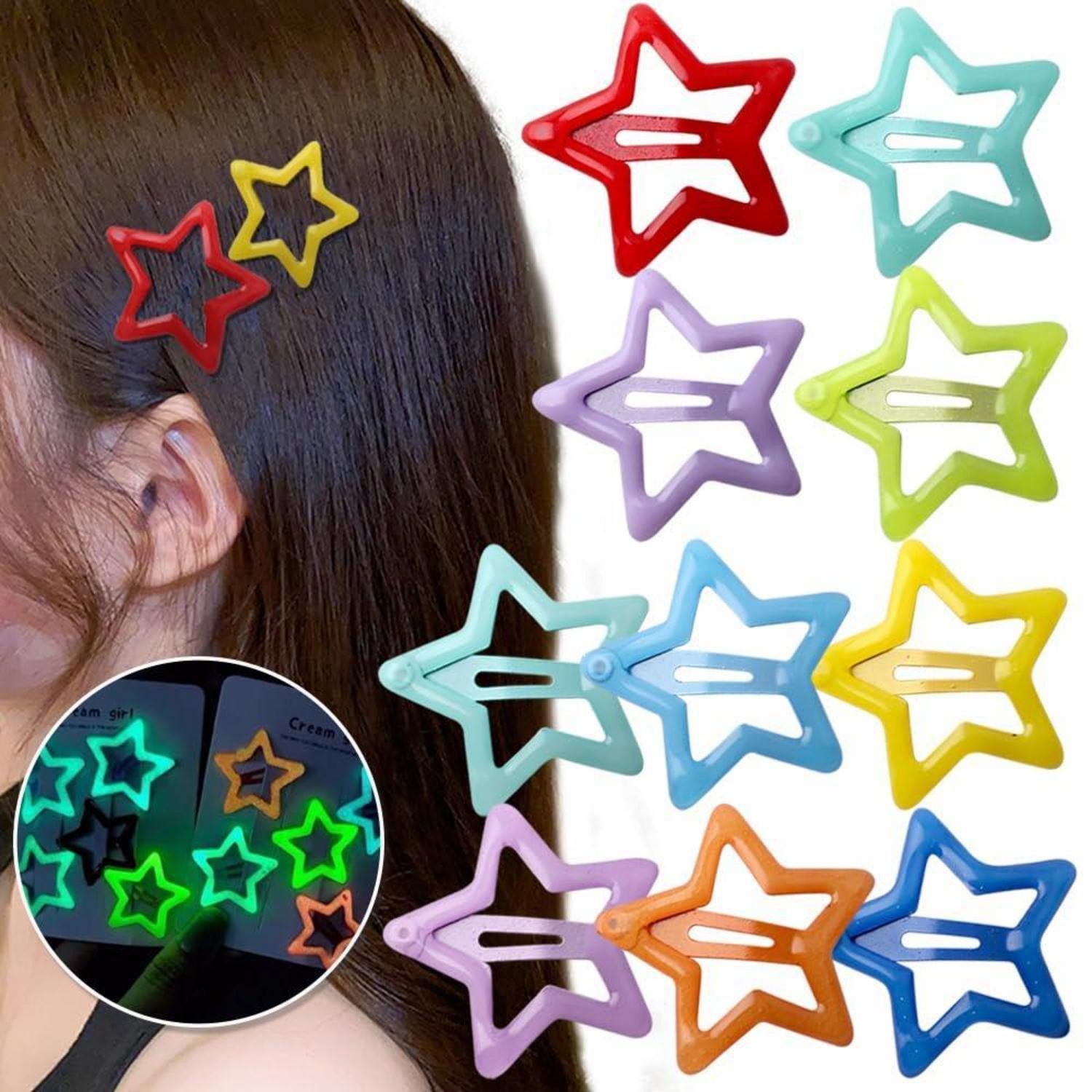 LuxusKollektion Haarclip Bunte Leuchtende Stern Haarspangen 10 Stück Glow in the Dark