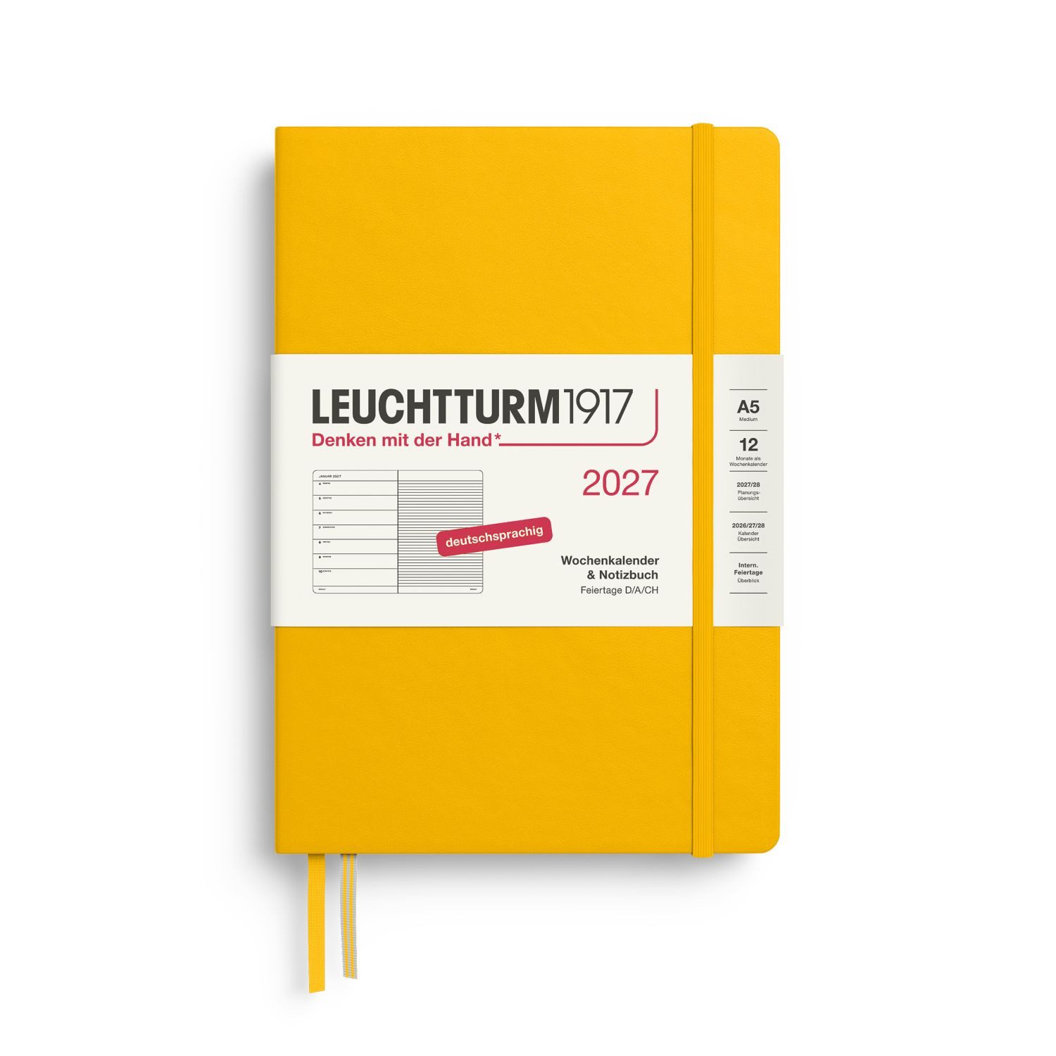 Leuchtturm1917 Taschenkalender Wochenkalender 2027 & Notizbuch Medium A5 Hardcover Sunflower