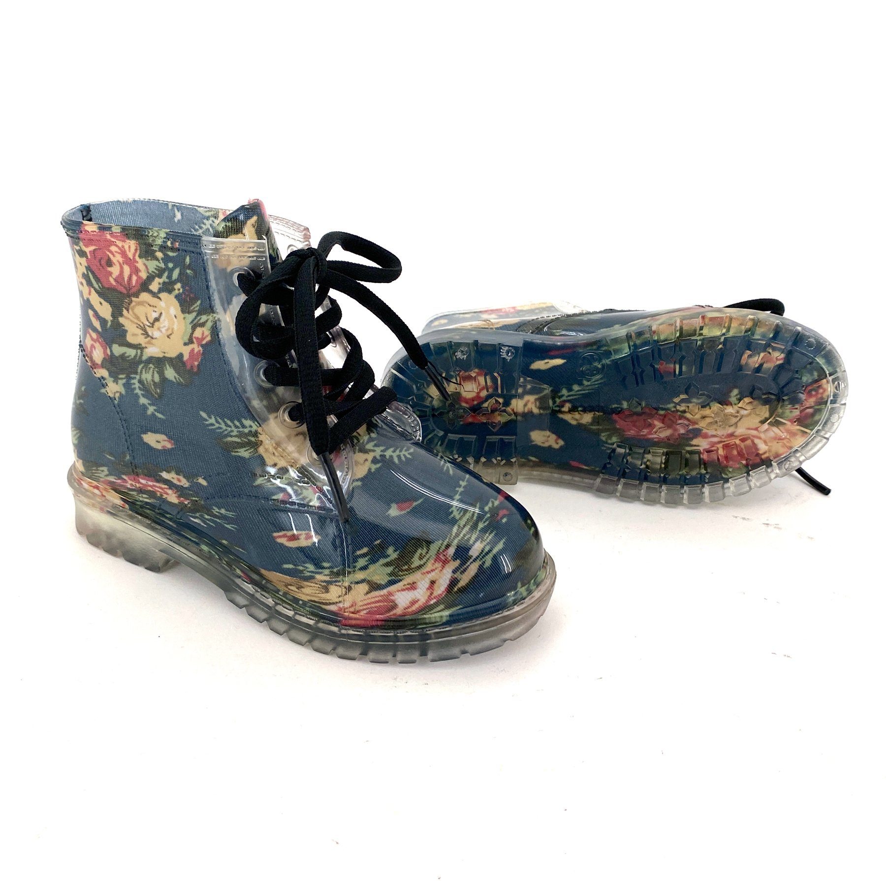 heimtexland Kinder Gummistiefel Schnürboots Mädchen Stiefel Gummistiefelette (Typ880, Rosen) Stiefeletten Trend Regen Boots wasserdicht Leopard Blumen – Bild 2 von 5