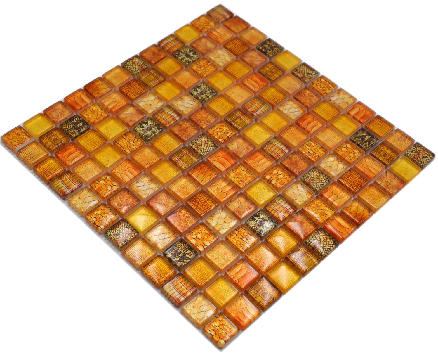 Mosani Mosaikfliesen Glasmosaik Mosaikfliese orange glänzend Snake