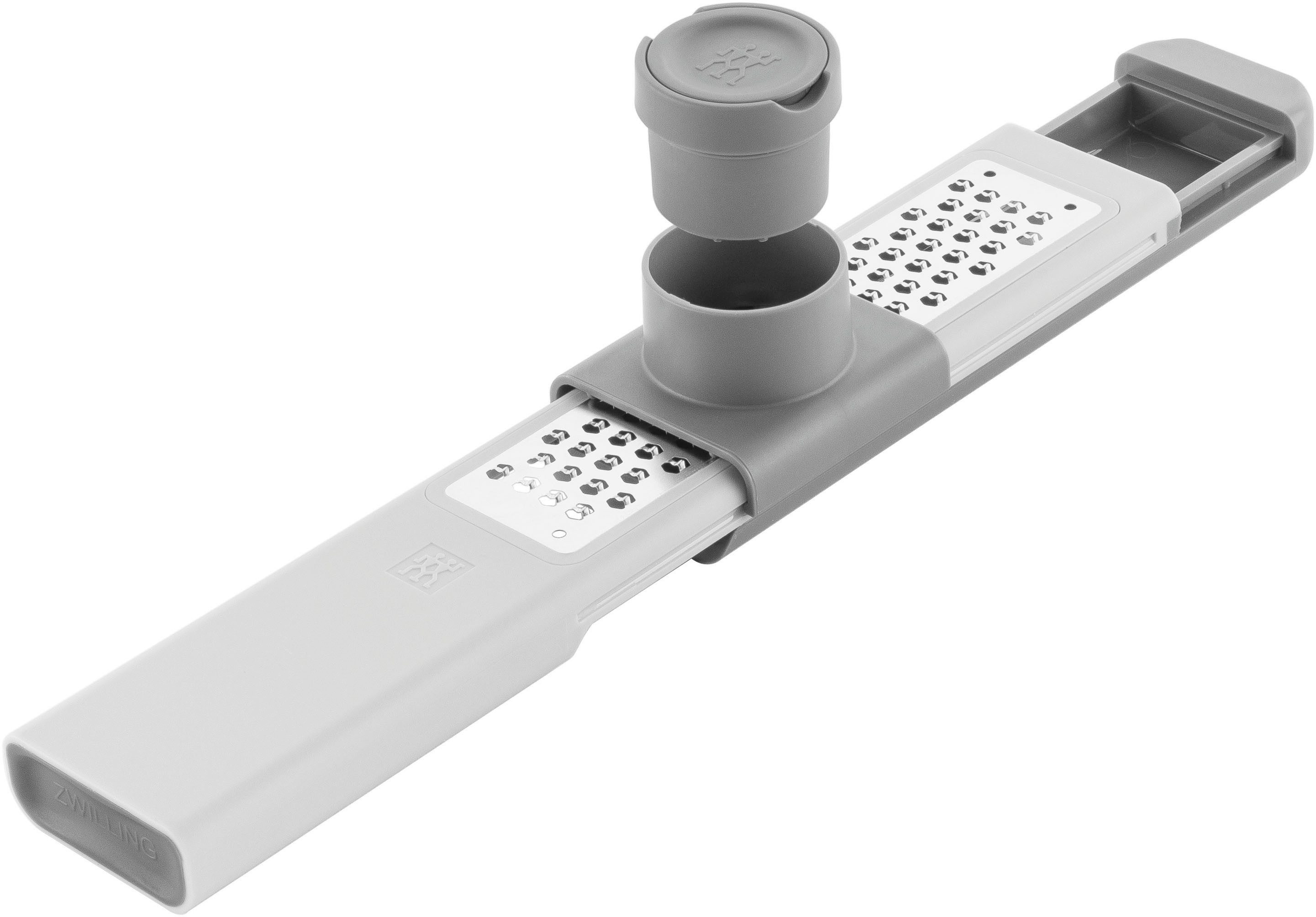 Zwilling Küchenreibe Feinreibe mit Zwei-Wege-Reibtechnologie, Edelstahl 18/10, (1-St), 3-in-1-Multifunktionsreibe, mit Auffangbehälter und Fingerschutz