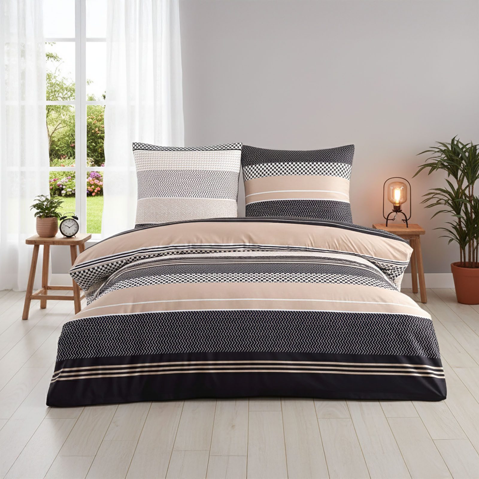 Buymax Bettwäsche Zigo, Renforcé, 4 teilig, Bettbezug-Set 135x200 cm 100% Baumwolle mit Reißverschluss, Streifen
