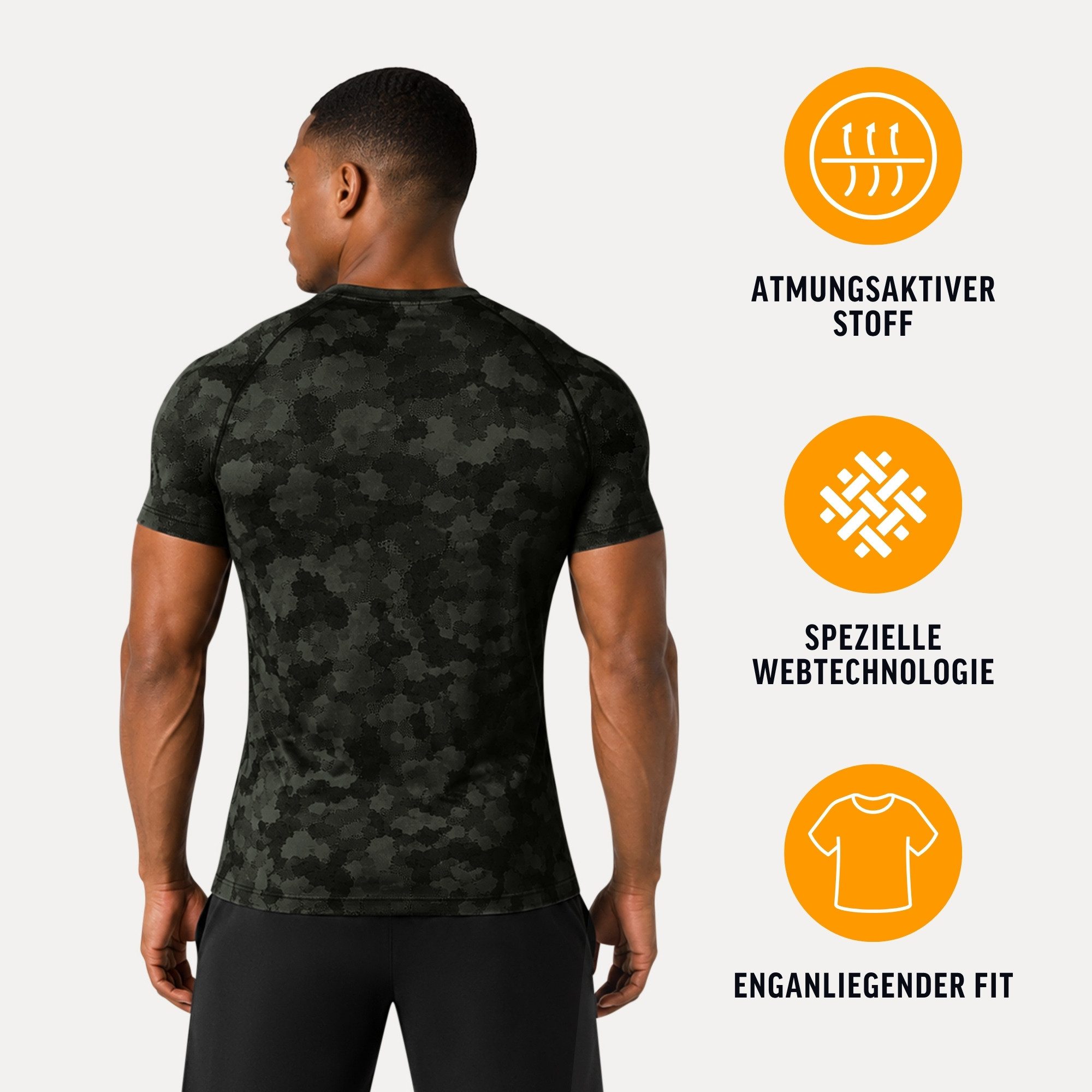 Smilodox T-Shirt Varek Herren, Compressionshirt, Shaped Fit, Camouflage, Gymwear Compression Fit, Seamless, atmungsaktiv, Body Mapping, Stretch – Bild 2 von 5