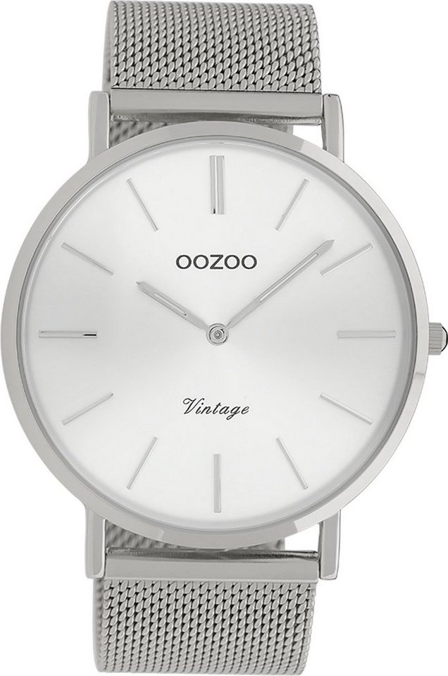 OOZOO Quarzuhr Oozoo Herren Armbanduhr silber Analog, Herrenuhr rund, groß  (ca. 44mm) Edelstahlarmband, Fashion-Style, Hochwertiges TMI Quarz-Uhrwerk,  Batterietyp 364 (SR621SW)