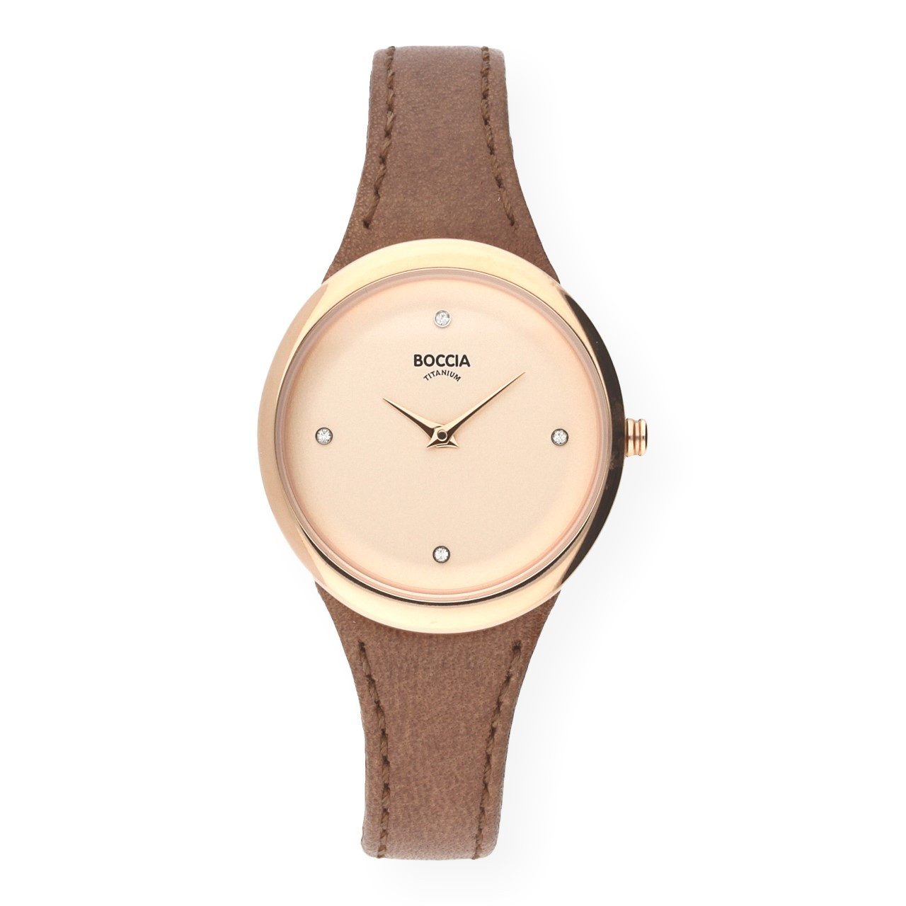 Quarzuhr Boccia Damenarmbanduhr Leder 3276-04 Titan rosé vergoldet