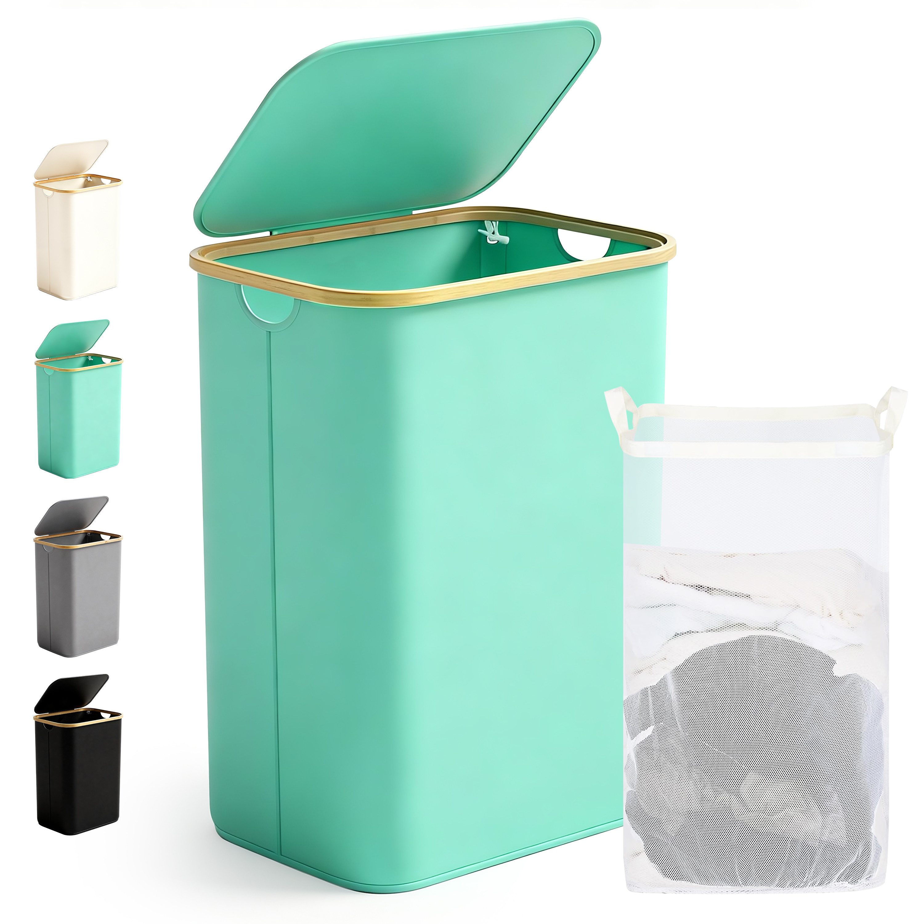 Ribelli Wäschekorb Wäschekorb mit Deckel und Herausnehmbar Wäschesack, Wäschetonne Schmal für Waschküche, Bad, Schlafzimmer, 85L