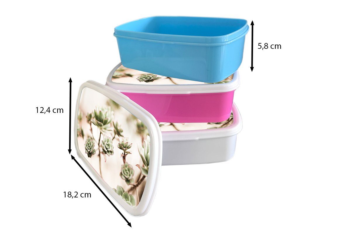 MuchoWow Lunchbox für - und weiß Kunststoff, Blumen Mädchen Jungs und Zweige, (2-tlg), für Brotbox Erwachsene, Vetplant Brotdose, Kinder 