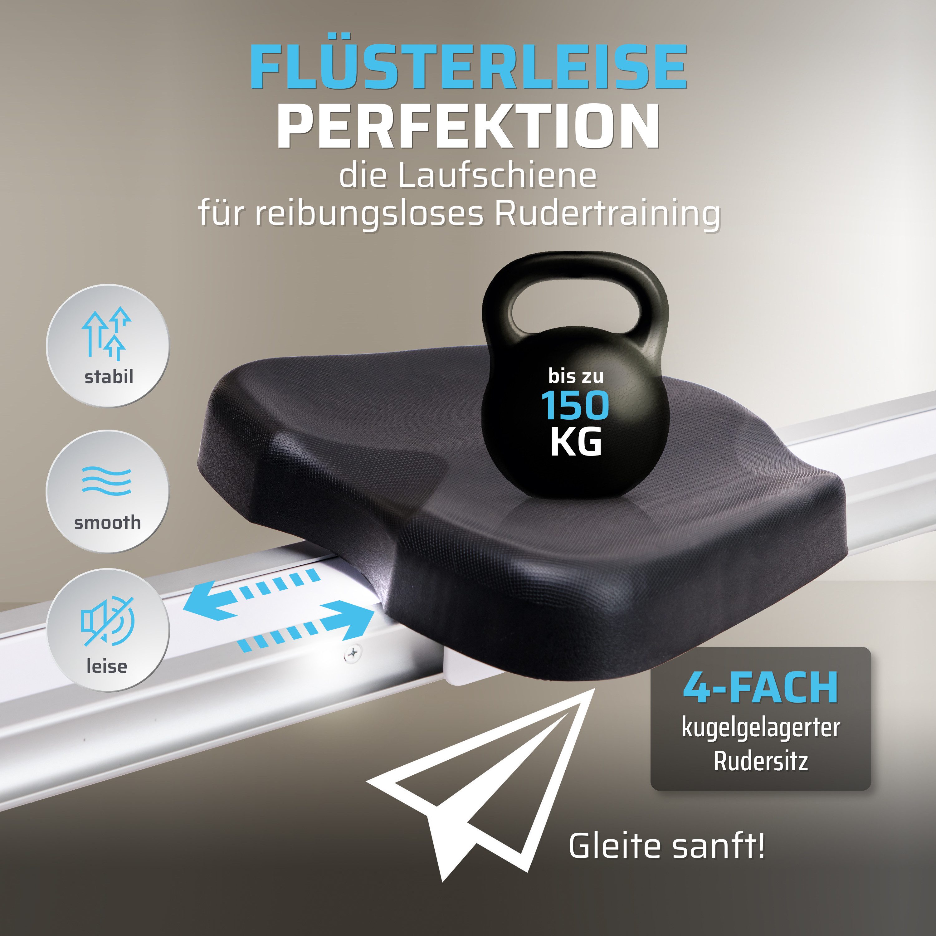 SportPlus Rudergerät SP-MR-1200-W-iE, App Kompatibilität, klappbar, Magnetbremssystem, 8 Widerstandsstufen