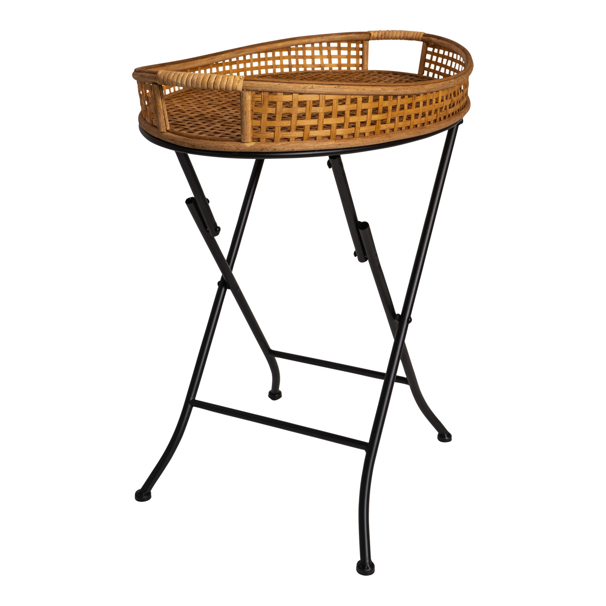 Beistelltisch Serviertisch oval Bambus-Tablett 70x62x43cm Klappbares Metallgestell