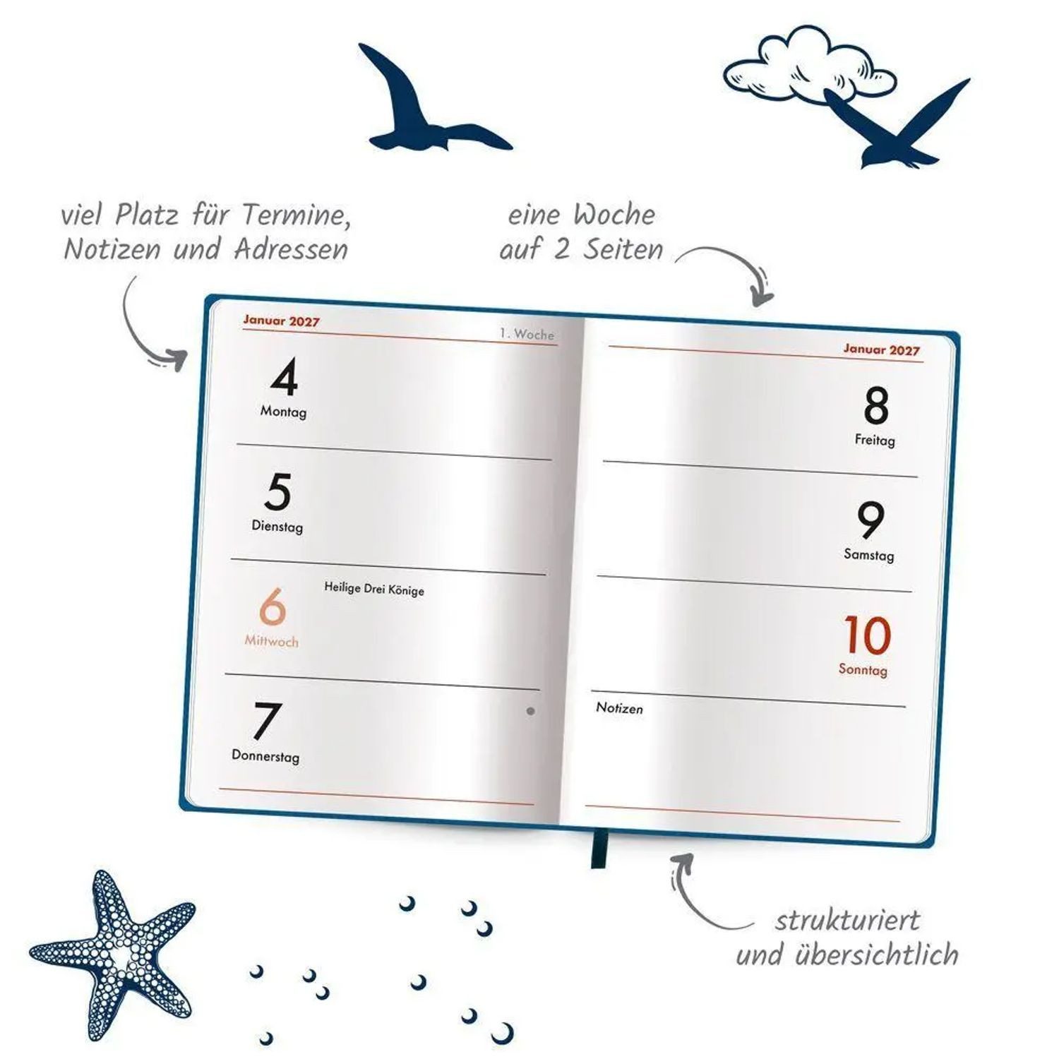 Trötsch Verlag Taschenkalender TRÖTSCH - Taschenkalender A7 Soft Touch Maritim 2027 – Bild 3 von 4