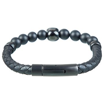 Aaron Bane Armband BLACK SKULL Herren Lederarmband geflochten schwarz mit Klickverschluss (1-tlg)